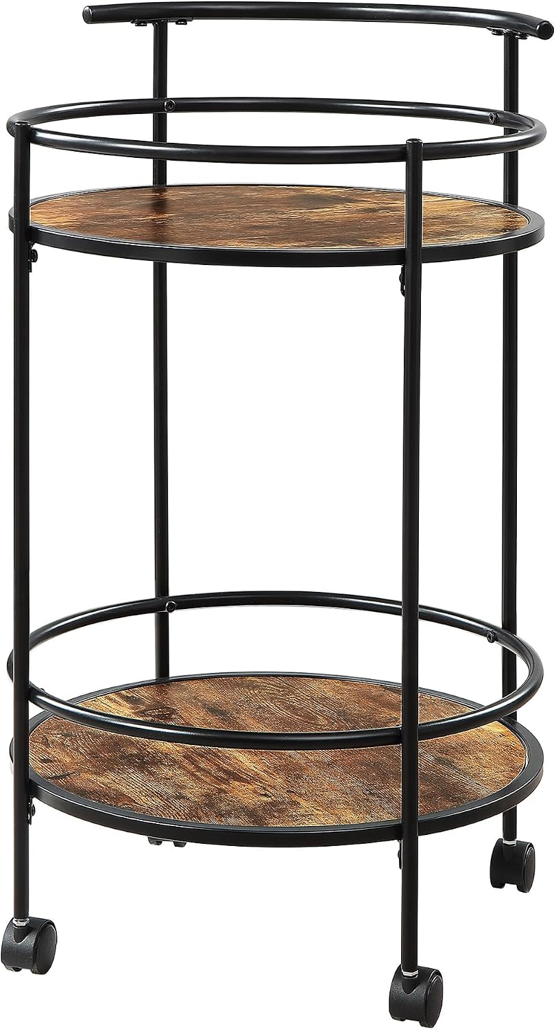 Convenience Concepts Designs2Go Charlie Serving Bar Cart 19" - Modern Storage Bar with Wheels, Wine Storage for Kitchen, Mobile Push Trolley for Dining Room, Barnwood/Black