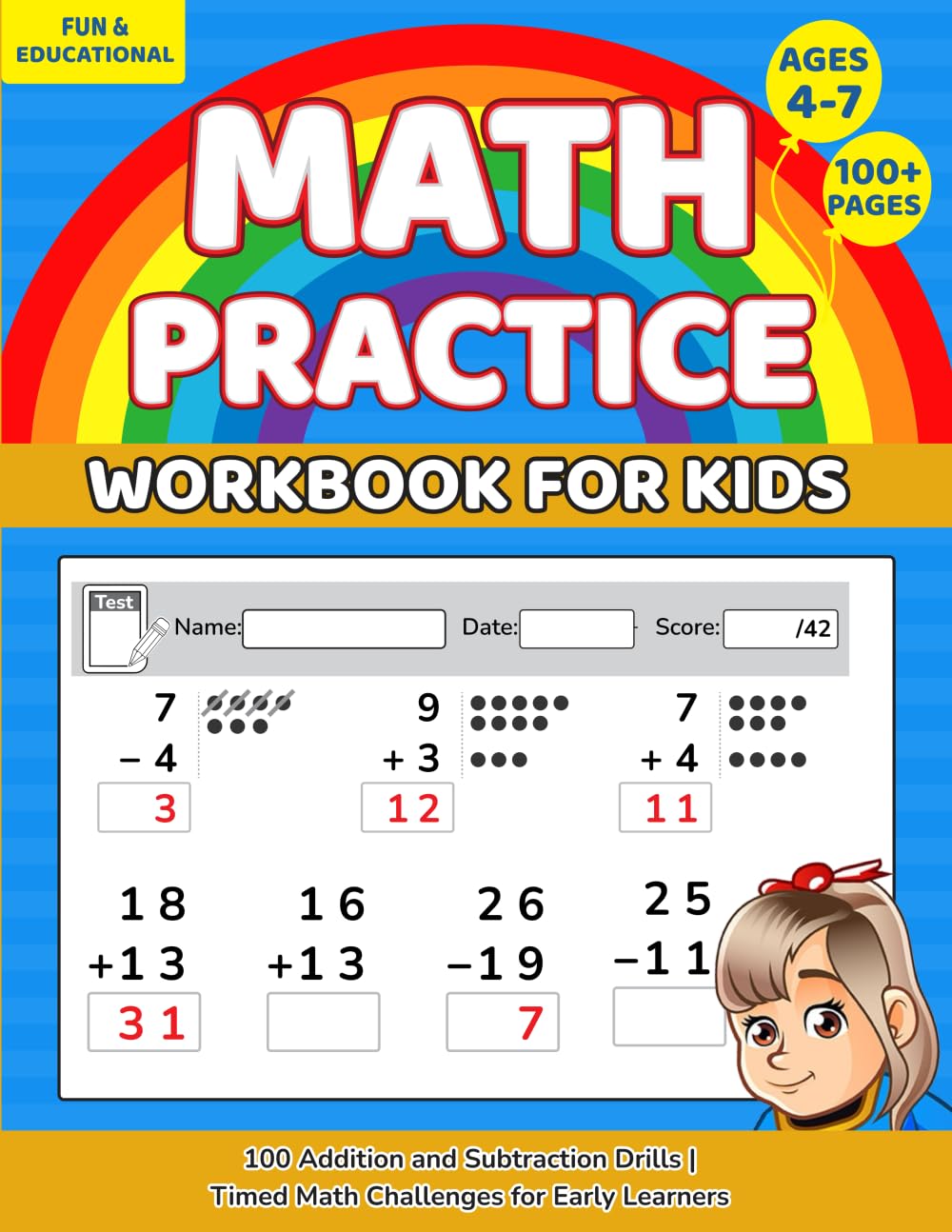 Math Practice Workbook for Kids Ages 4-7: 100 Addition and Subtraction Drills | Timed Math Challenges for Early Learners