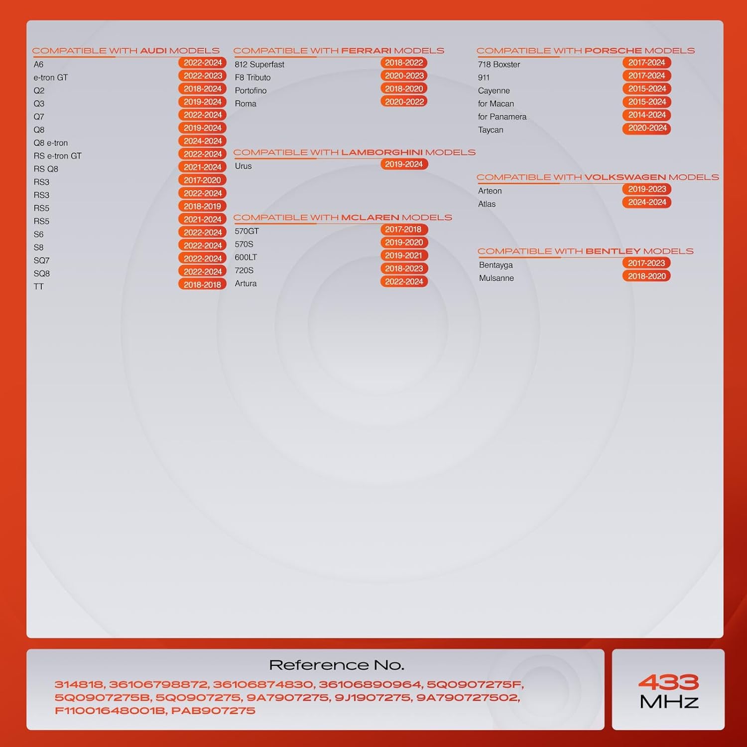 A-Premium 4PCS Pre-Programmed TPMS Sensor Tire Pressure Monitoring Sensor Compatible with BMW, Audi, Porsche & More - 220i, 228i, 320i, 428i, 550i, 640i, 750i, M4, M6, X1, X3, A6, Q3, S8, TT - 433MHz