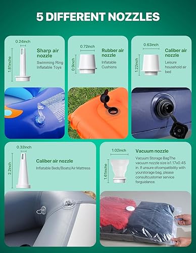 Miniatura 3 de Mini bomba de aire portátil, equipo de campamento, bomba de aire recargable, pequeña bomba de aire de viaje para inflar desinflar con luces de