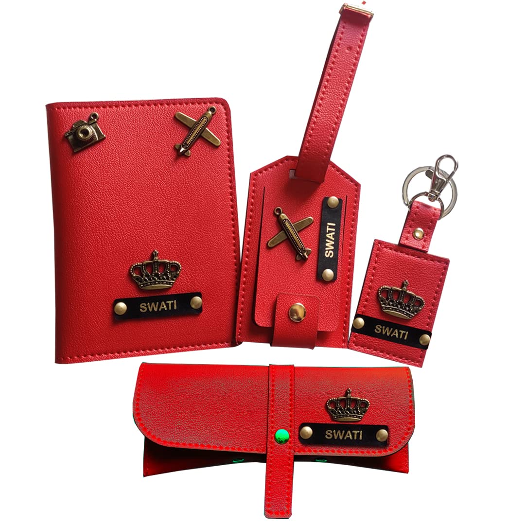 giftsclub EcoTraveler's Lightweight Unisex Passport Cover, Luggage tag, Keychain, Specs Holder Set (Red)-picture-40