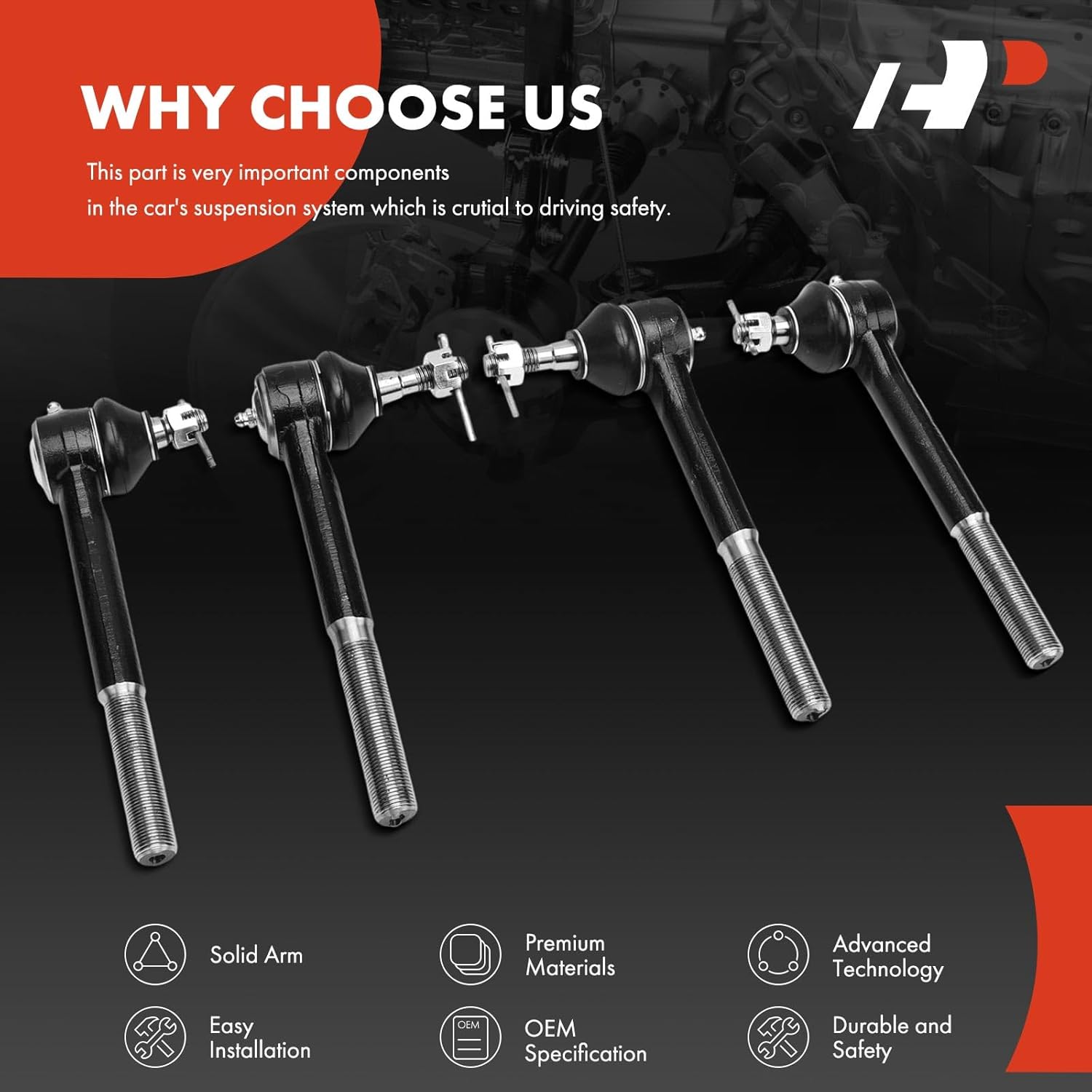 A-Premium Set of 4, Front Inner & Outer Tie Rod End Kit, Compatible with Chevrolet Tahoe, C1500 C2500 Suburban, Express 1500 2500 & GMC Yukon, Savana 3500