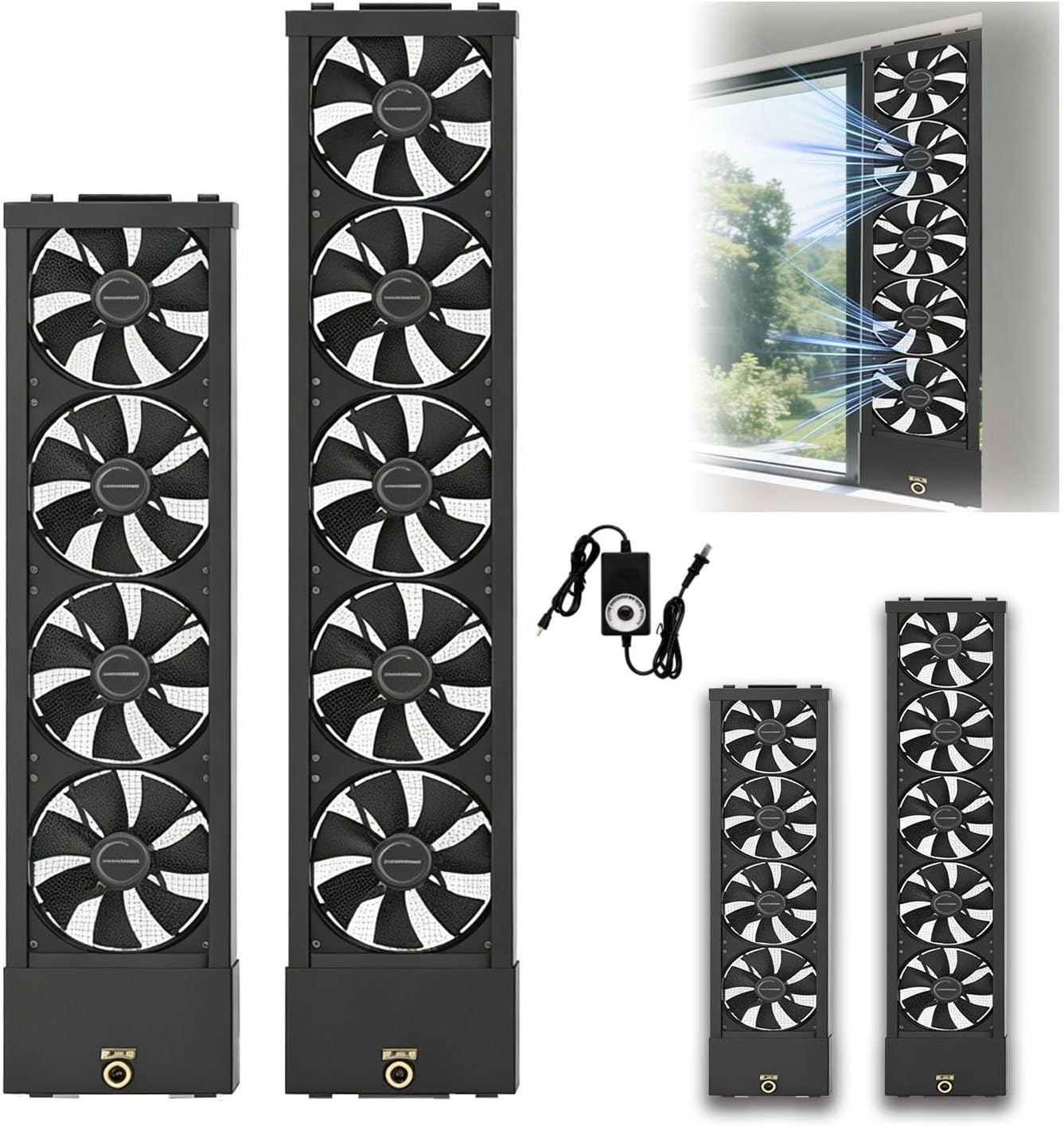 Vertical Window Exhaust Fan, Adjustable Speed - Retractable Sliding Window Easy Tool-Free Installation, for Bedroom Kitchen Office, Alternative to AC Fan and Household Fans(1.97-2.13FT)