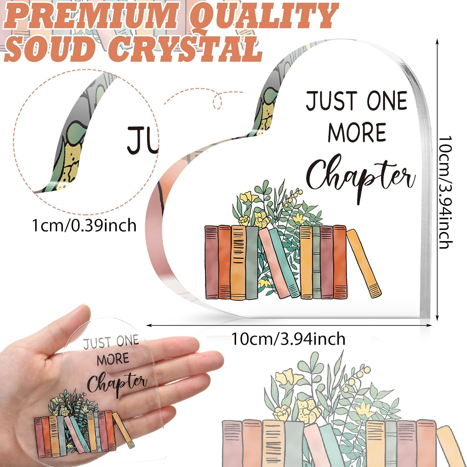 Kathfly 8 Pcs Book Lovers Gifts Acrylic Heart Shaped Sign Paperweight Bulk image 2
