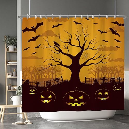 Miniatura 211 de Baocicco Juego de cortinas de ducha de fantasmas de Halloween, encantadores fantasmas de dibujos animados, divertidos trucos o tratos, cortinas de