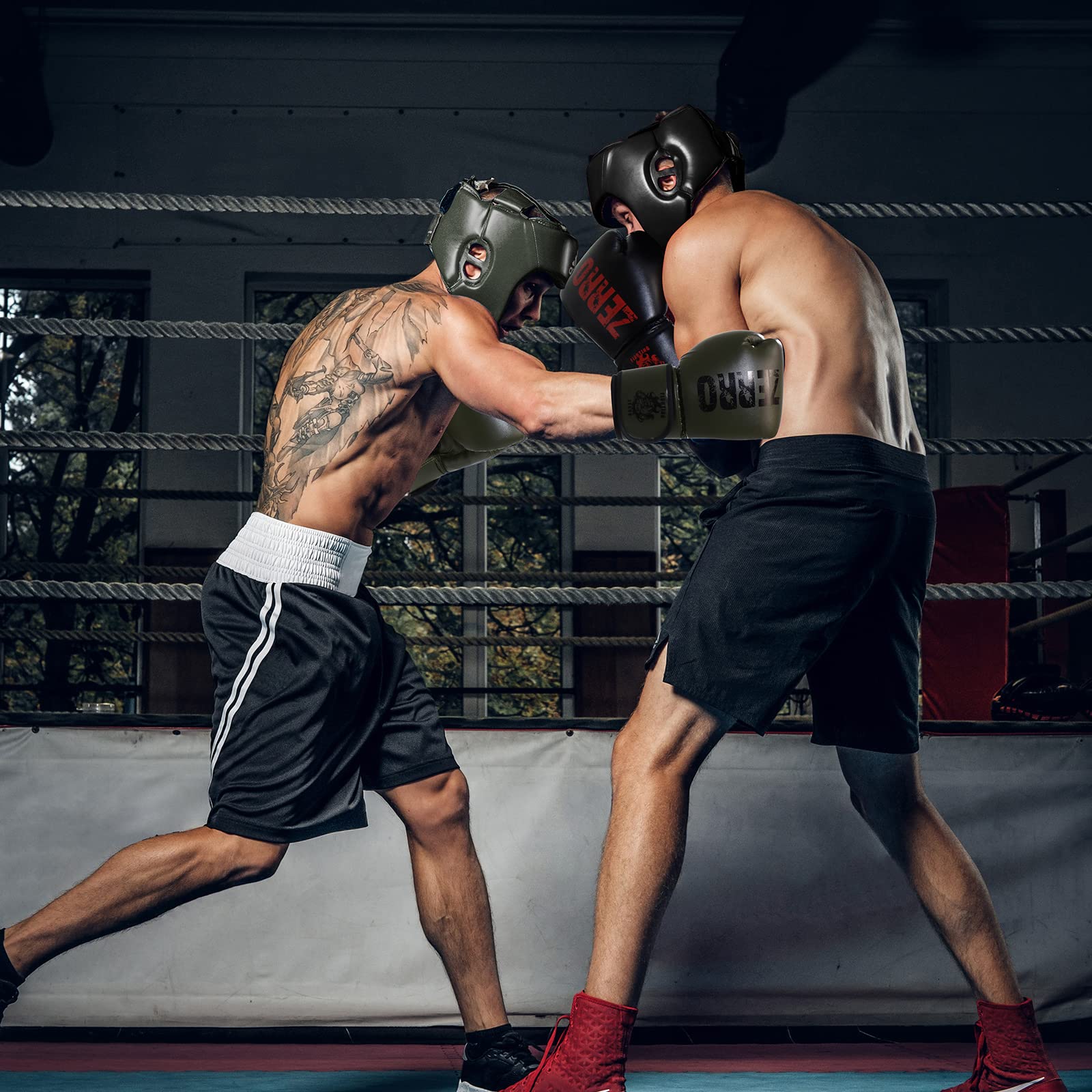 ZERRO Guantoni da Boxe in Pelle PU 12 14oz per Allenamento e Sparring Muay Thai Kickboxing