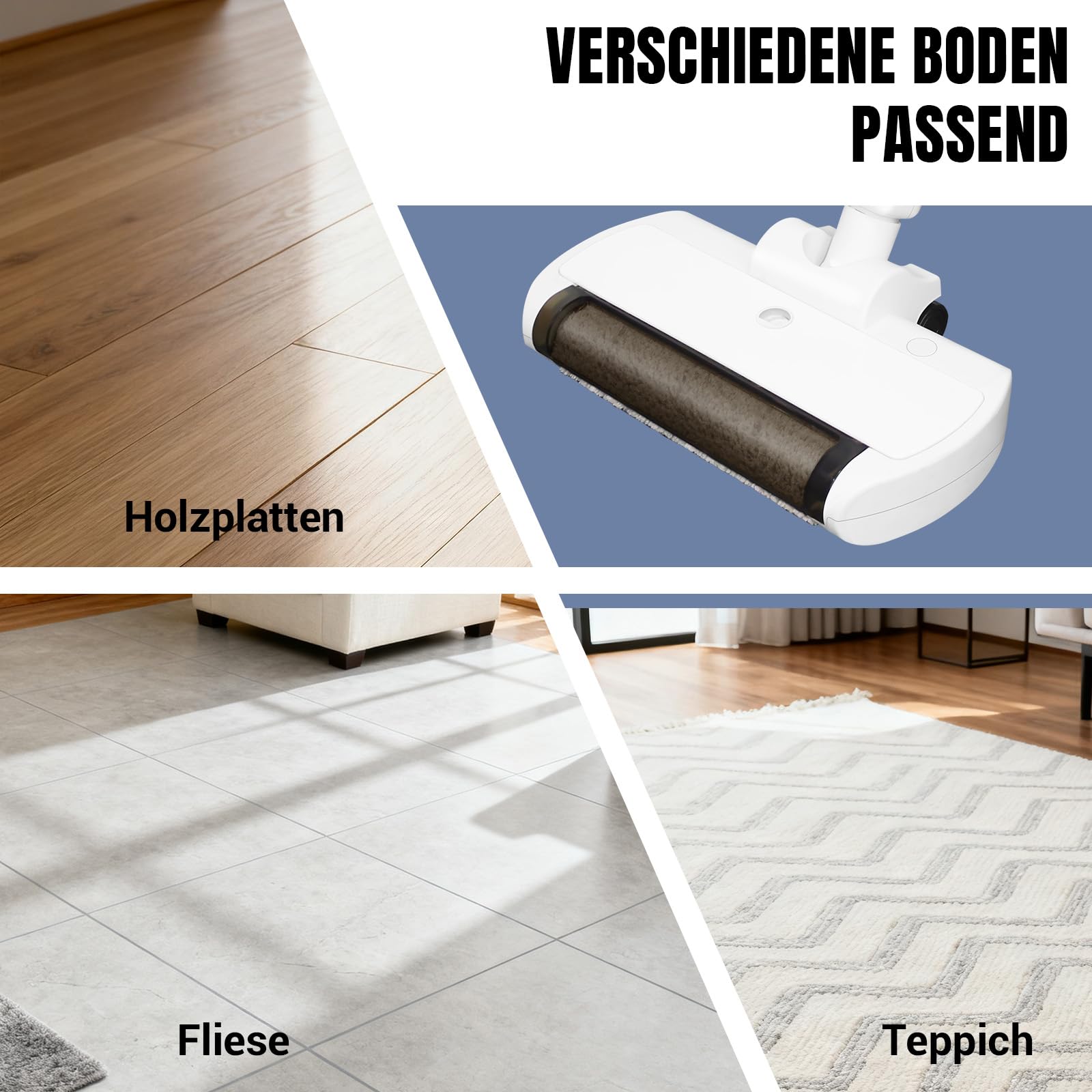 Kabelloser Elektrischer Wischmopp, 9600 U/min Rotierende Mikrofaser-Bürste, 550 ml Wassertank, 500 ml Staubbehälter, Blaue LED-Keimtötung, Sprühfunktion, Leicht (1,68 kg) für Hartböden, Fliesen, Lamin