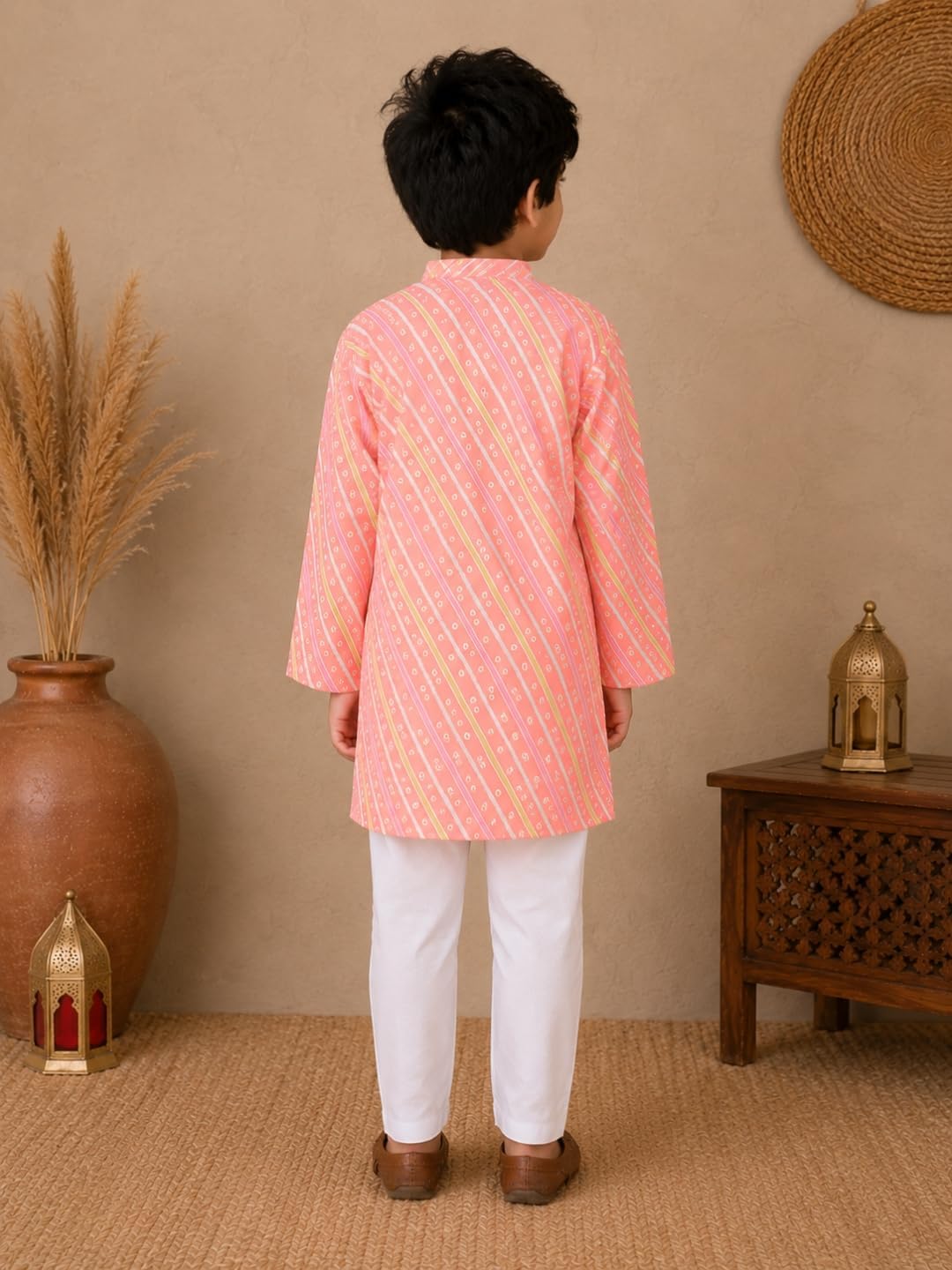 Superminis Cottton Full Sleeves Lehariya Printed Kurta Pyjama Set for Boys