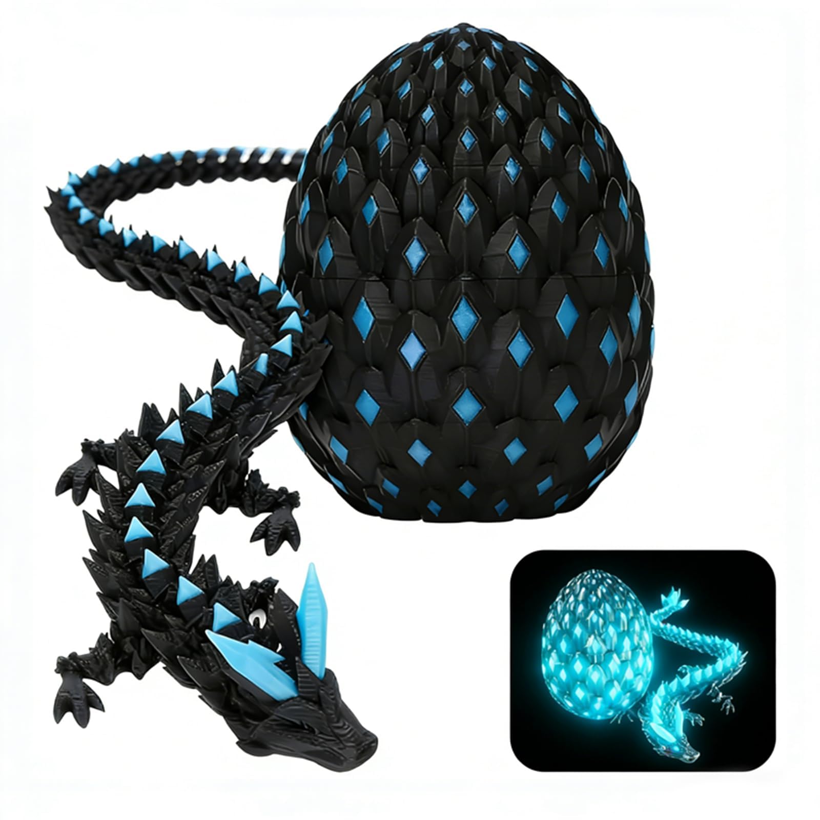 2pcs Dragon Egg Set, 3D Printed Dragon Eggs with Dragon Inside, Glow in The Dark Dragon, Fantasy Collection Display,Interesting Decorative Gift Eggs with Dragon Inside - 8.66in,Blue in The Dark
