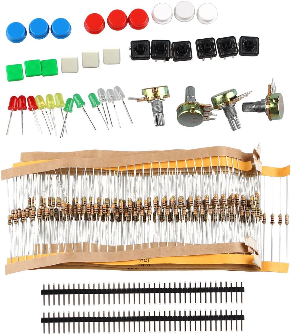 DIY Electronic Components Kit with Switches, Potentiometer, LED, Resistors Compatible with Arduino Raspberry Pi