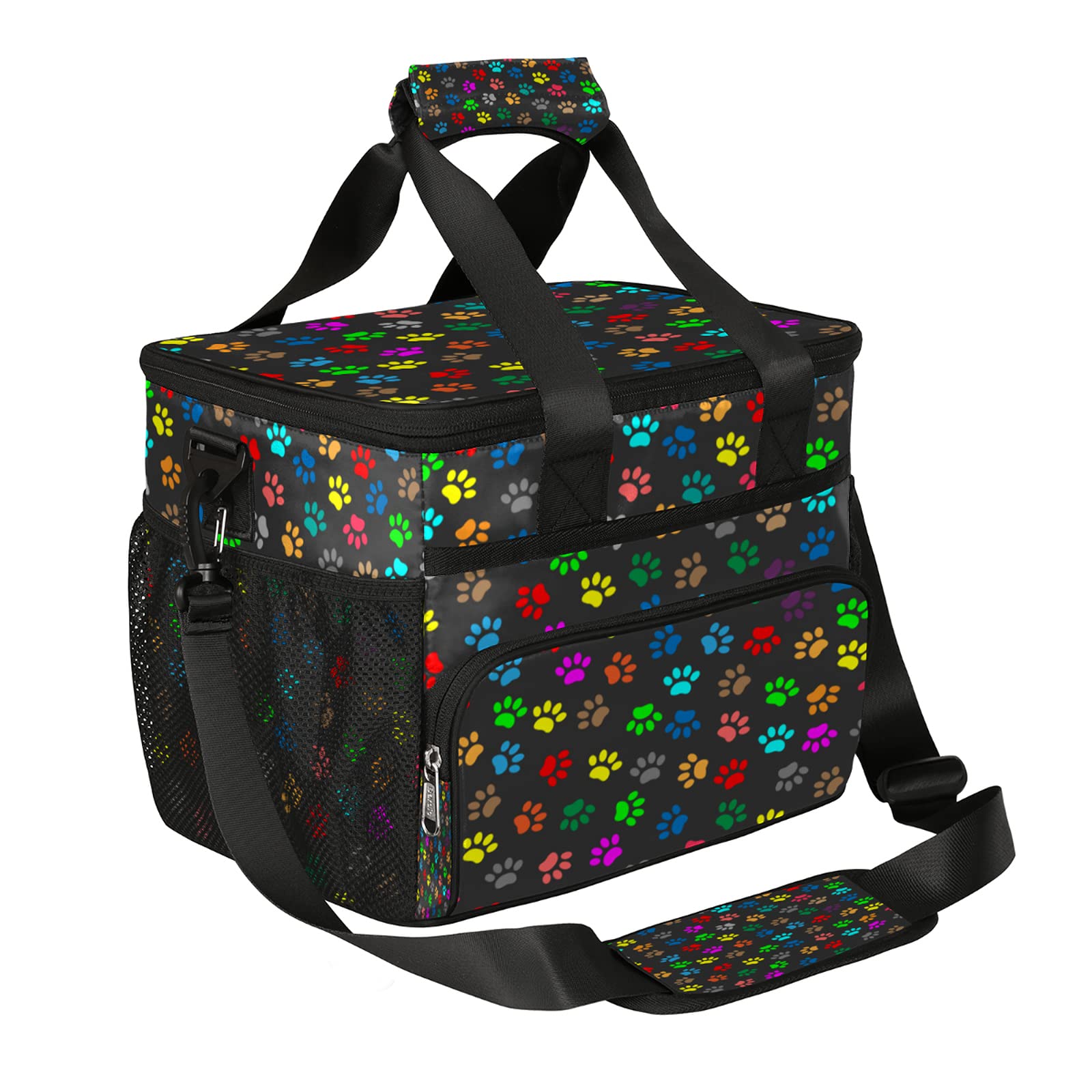 Pardick Insulated Lunch Bag, Colorful Dog Paw Print Reusable Lunch Box Leakproof Cooler Tote Bag Large Lunchbox Freezable Lunch Bag with Adjustable