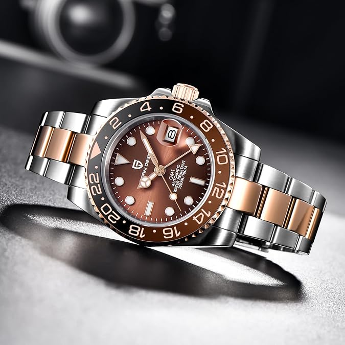 CADISEN Pagani Design GMT Fully Automatic Mechanical Men's Watch 40MM Date 100M Waterproof Stainless Steel Submersible Rotating Ceramic Bezel Men's Sports Watch PD-1662