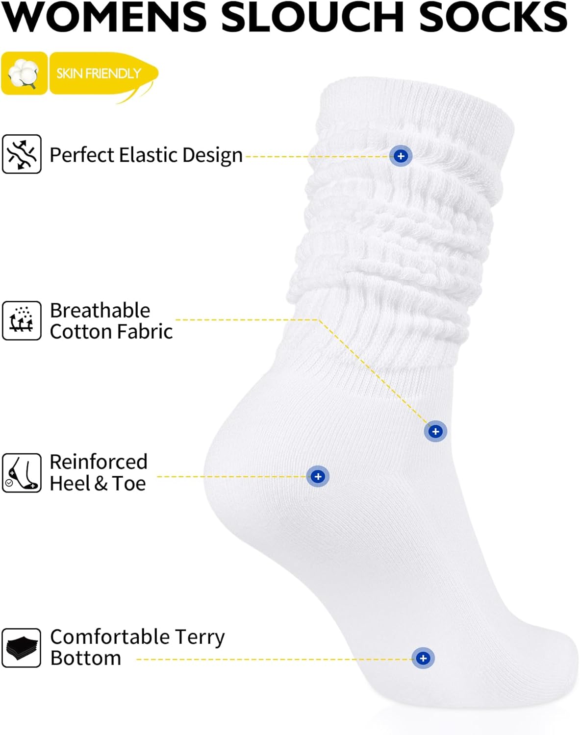 CLOSEMATE Womens Slouch Socks Soft Cotton Scrunch Long Socks for Boots & Loafers 3 Pairs - Image 3