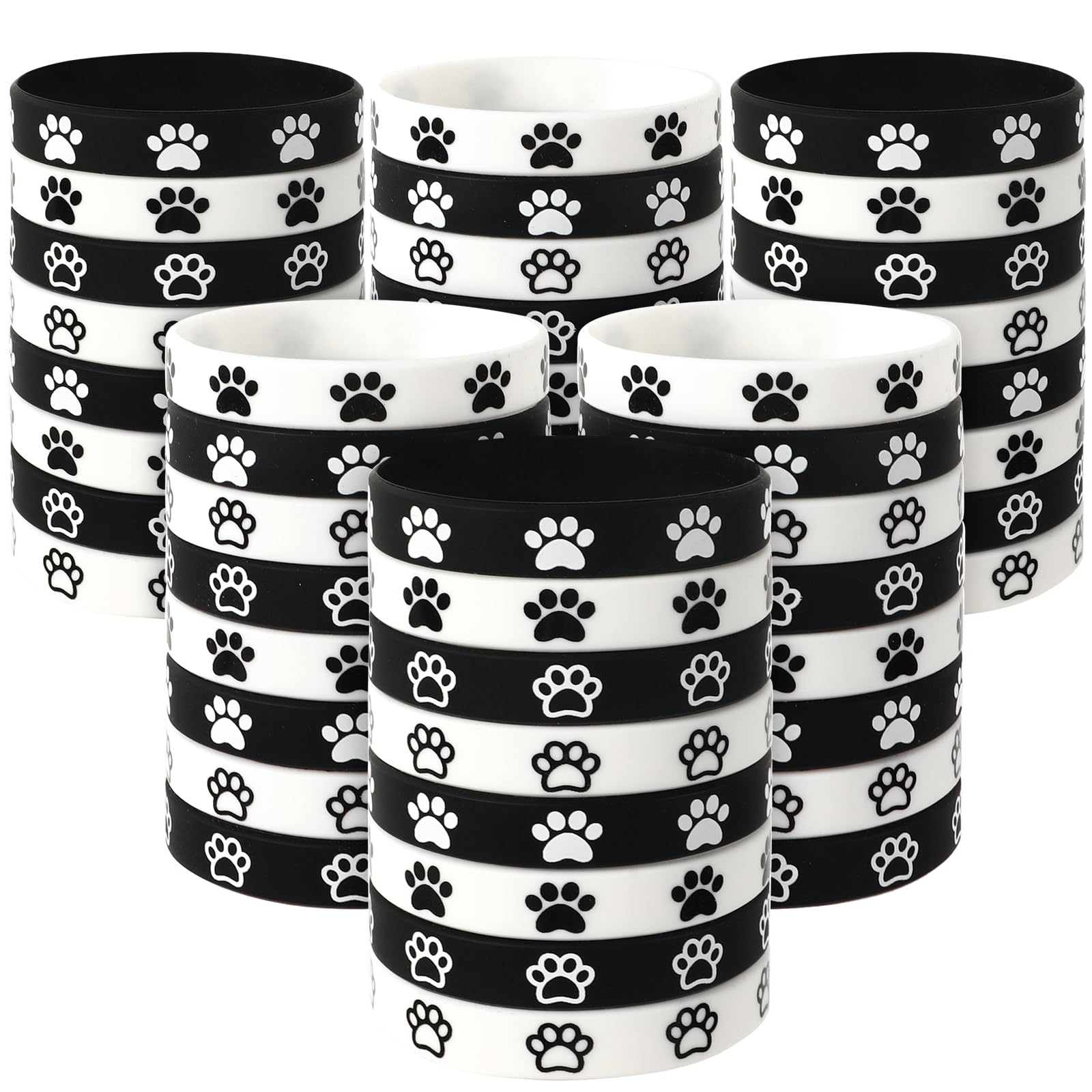 JUNEBRUSHS 56Pcs Paw Print Silicone Bracelets,Dog Paw Print Rubber Wristbands for Birthday Party Decorations Favors Accessories (4 Designs)