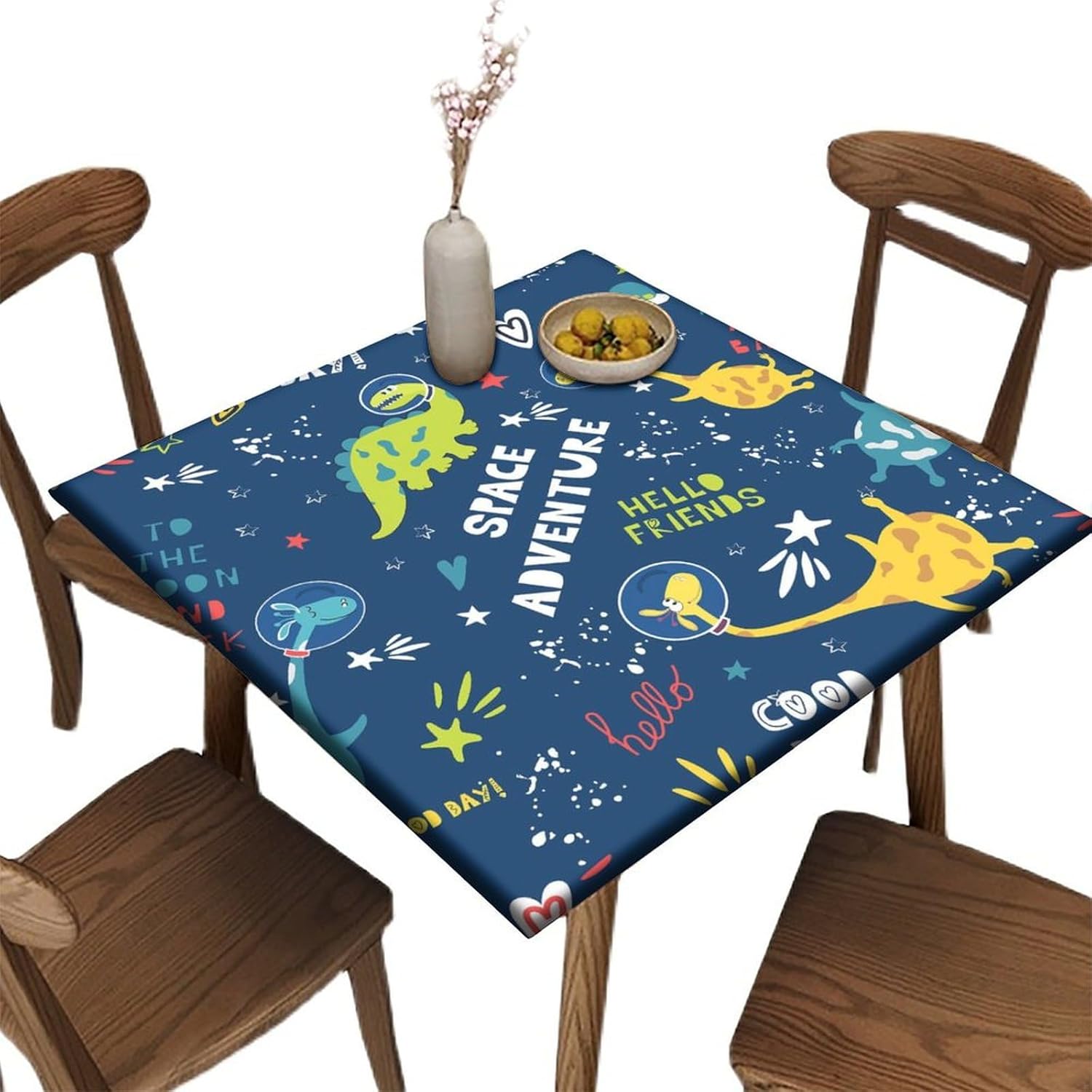 Card Table Size Tablecloths, Dinosaur Pattern Printed on Stretchable Polyester Table Cover, Great for Home Kitchen Parties Holiday Dinner, Fit for 54" x 54"Square Table