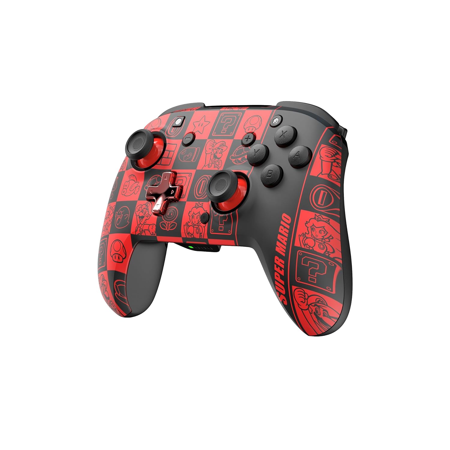PDP REMATCH GLOW Enhanced Wireless Nintendo Switch Pro Controller, Rechargeable 40 hour battery power, Dual Programmable Gaming Buttons, 30-foot Connection, Super Mario Icon (Black/Red Glow in the Dark)