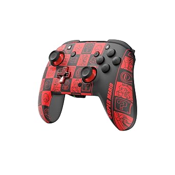 PDP REMATCH GLOW Enhanced Wireless Nintendo Switch Pro Controller, Rechargeable 40 hour battery power, Dual Programmable Gaming Buttons, 30-foot Connection, Super Mario Icon (Black/Red Glow in the Dark)