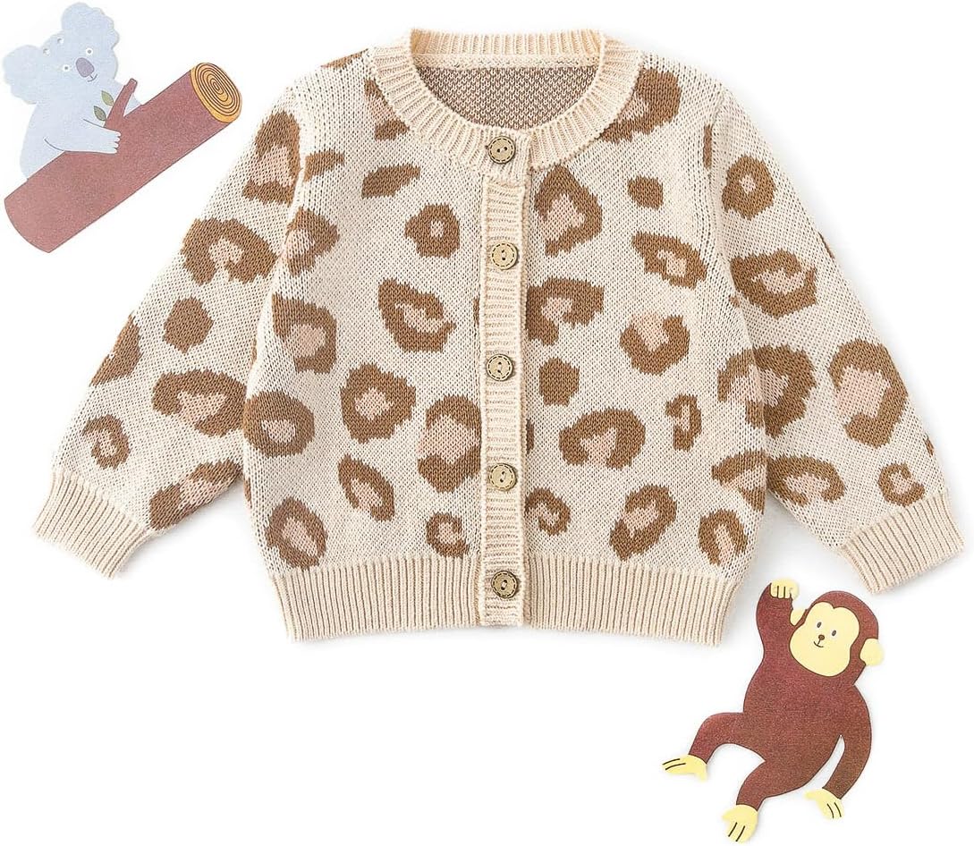 Simplee kids Baby Sweater Animal Leopard Heart Printed Baby Cardigan for Spring Autumn Fall - Image 4