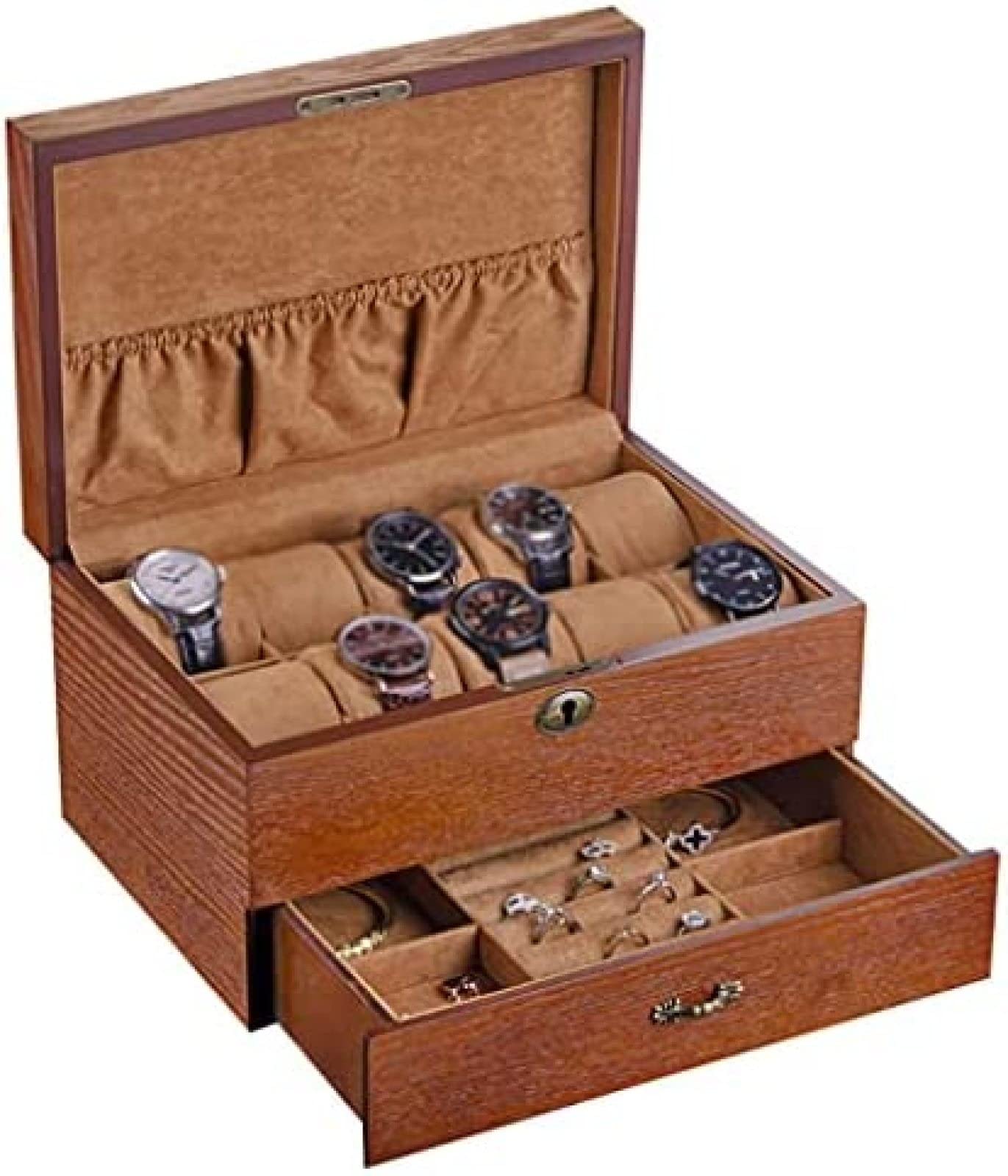 YNBSHGAA Wooden Watch Storage Box Multifunctional Large-Capacity Watch Box with Lock Mechanical Watch Storage Cabinet Birthday Gift for Friends,30×20.5×16.5cm,30×20.5×16.5cm