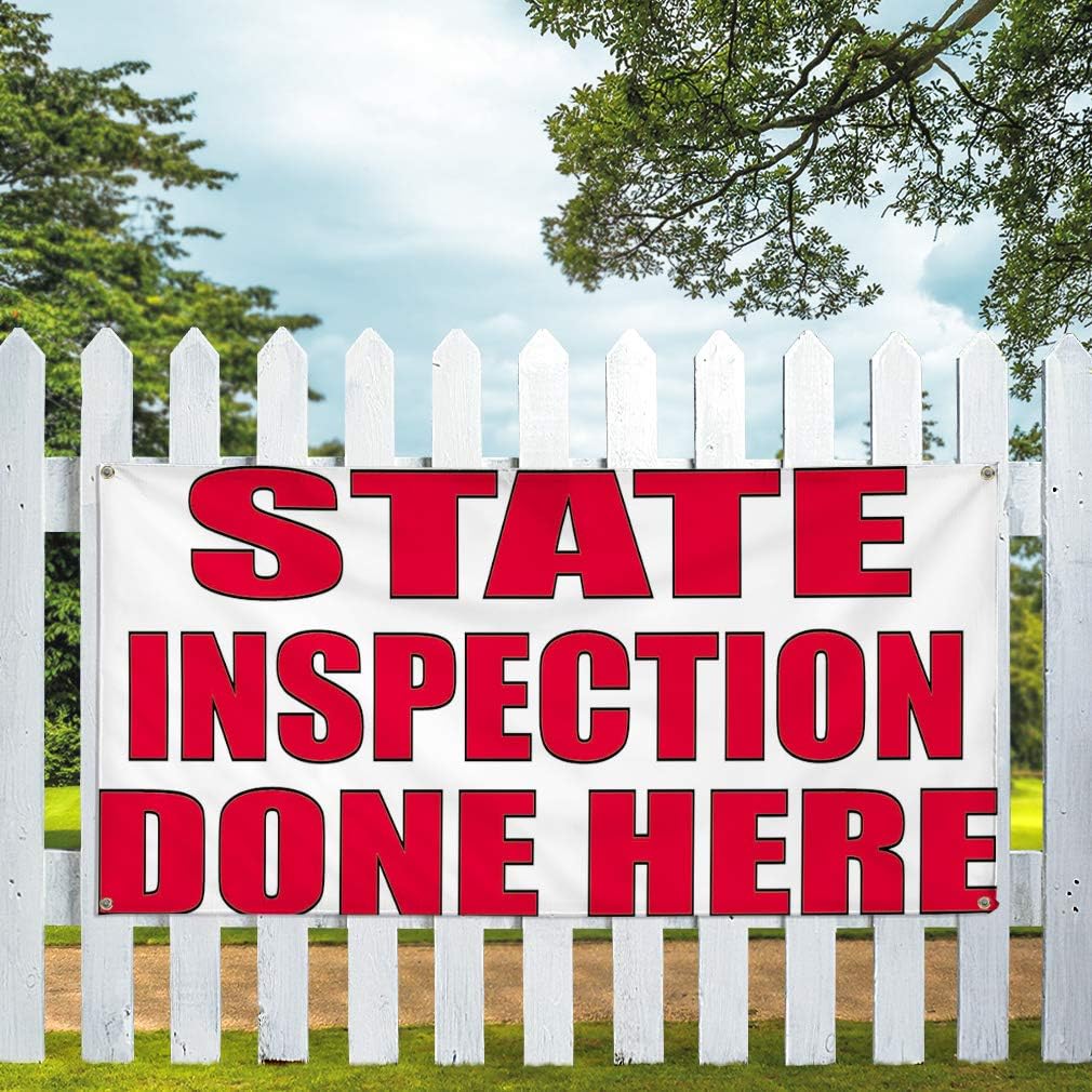 Vinyl Banner Sign State Inspection Done Here #2 Business Marketing Advertising White - 60inx120in, 10 Grommets, One Banner
