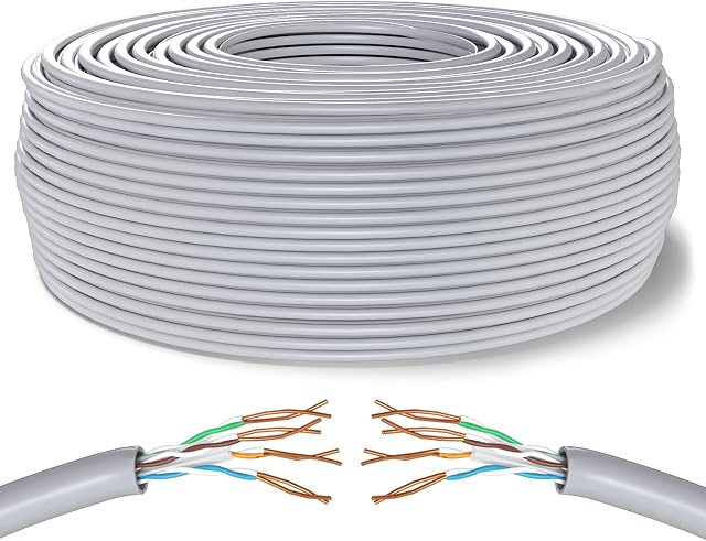 Mr. Tronic 50m Ethernet Network Bulk Cable | CAT6, AWG24, CCA, UTP, RJ45 | High-Speed Data | LAN Gigabit Internet Connection | For Game Consoles, PC, Router, Modem, Switch, Smart TV (50 Meters, Grey)