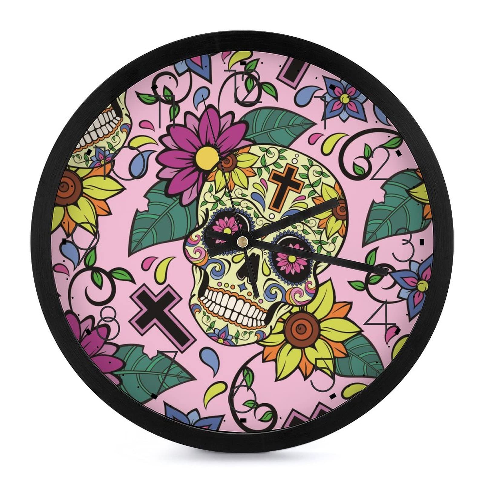 Horloge murale crâne de fleur silencieuse de 25.4cm pour décorer un bureau calme