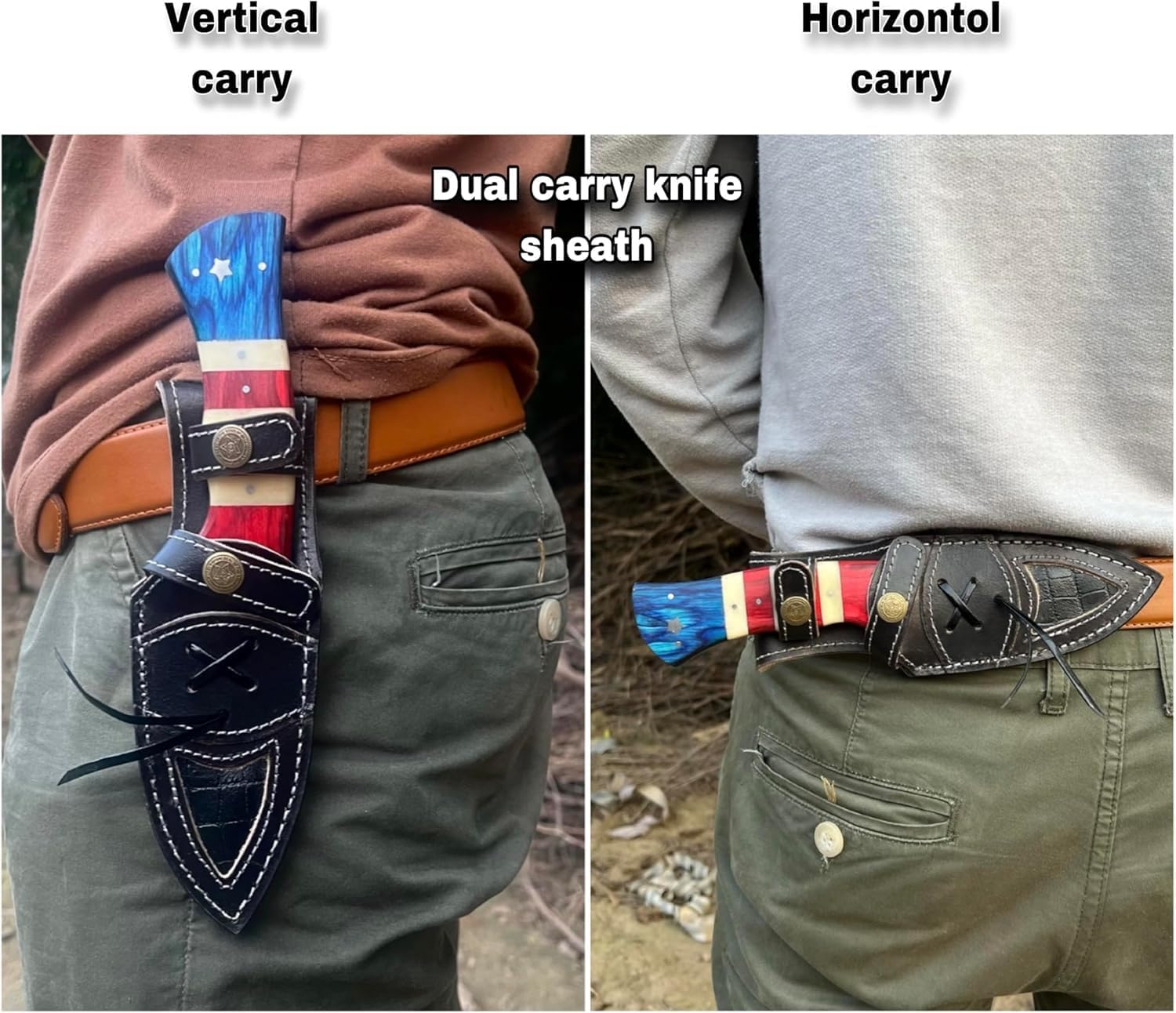 Custom Handmade Damascus Hunting Skinning Knife with Leather Sheath - Ideal for Skinning, Camping, Outdoor - EDC Fixed Blade Bushcraft Knife with Horizontal Carry Knives For Men-1219 - Image 6