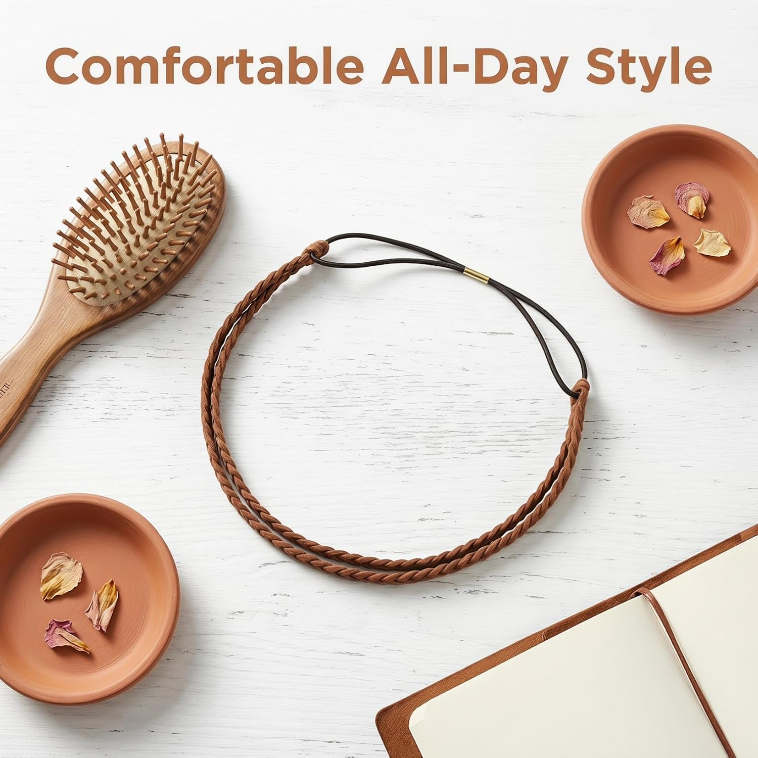 WOONEKY Stylish Double Layer Handmade Woven Hairband Retro Suede Braid Headband for Women Comfortable Bohemian Hair Accessories Multi-color