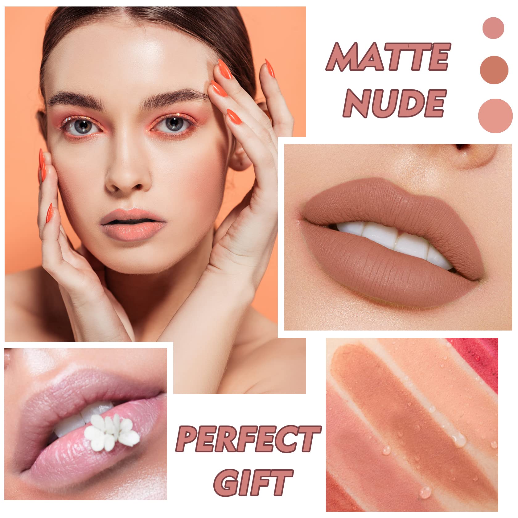 IONSGAKO Matte Nude Lipstick, Velvet Lip Gloss for Women Girls, White Peach