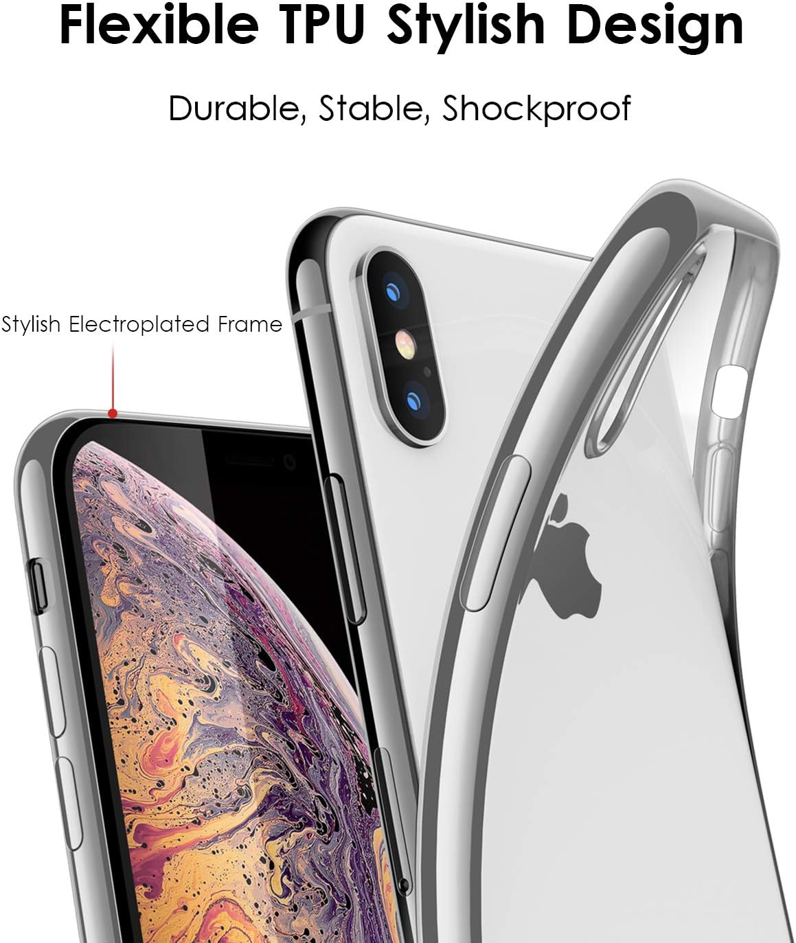 DTTO Case for iPhone Xs Max, Soft TPU Clear Stylish Cover All-Round Protection Anti-Falling Case with Metal Luster Edge for Apple iPhone Xs Max 6.5 Inch (2018 Released)-Silver