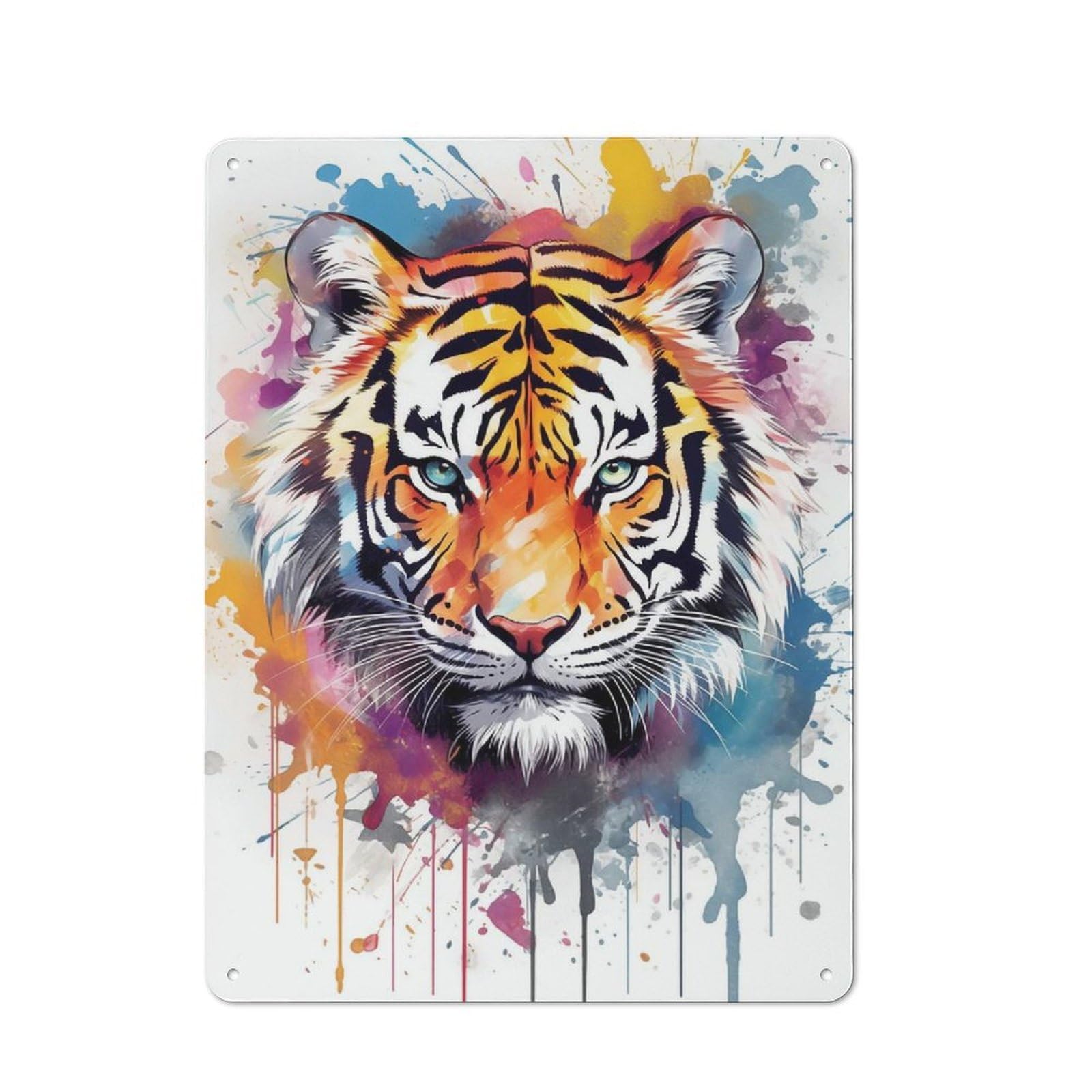 Vintage Tin Sign 40x30cm Featuring Watercolor Tiger, Industrial Wall Art for Garage, Workshop, Shed Or Utility Room