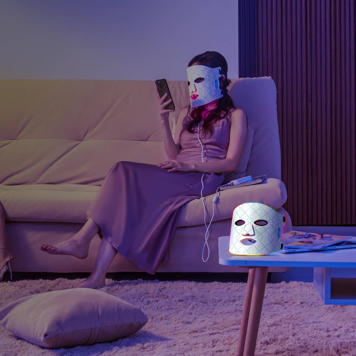 VEVOR Red Light Therapy Mask, 7 Colors LED Face Mask Light Therapy with 850nm Near-infrared, Red Light Therapy for Face, Portable Facial Skin Care Device for Skin Health, Anti Aging, Wrinkle Reduction