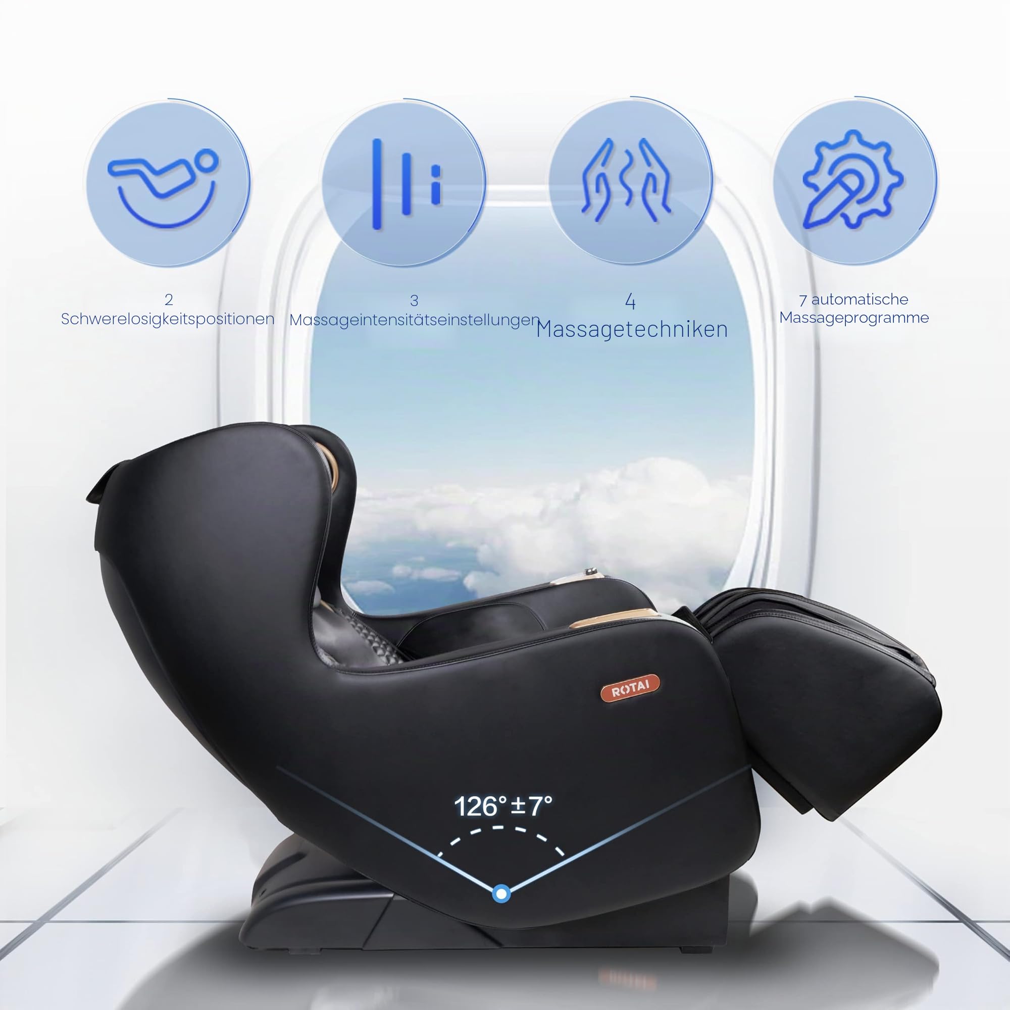 Rotai Massagesessel 3D Massagestuhl mit SL-Schiene Elektrischer Fernsehsessel Kleiner Massagesessel mit Automatikprogramme-USB, Bluetooth