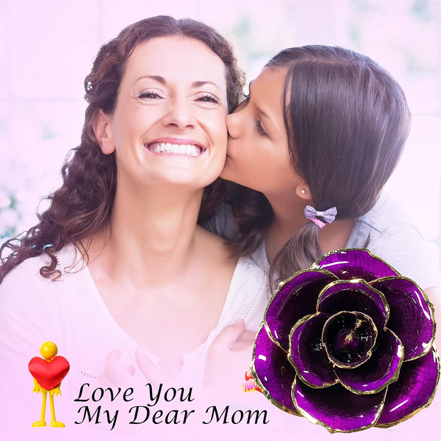 Sinvitron Gold Dipped Infinity Rose Forever Flower Decor, Resin Preserved Real Rose Birthday Gift for Women, Anniversary Present for Mom (Purple) - Image 5