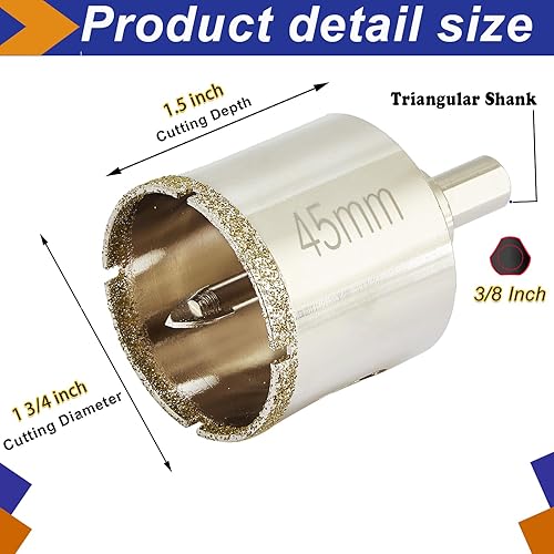 Miniatura 3 de Sierra perforadora de diamante de 1 34 pulgadas con broca piloto, sierra de agujero para azulejos de 1.75 pulgadas con broca central para mármol,