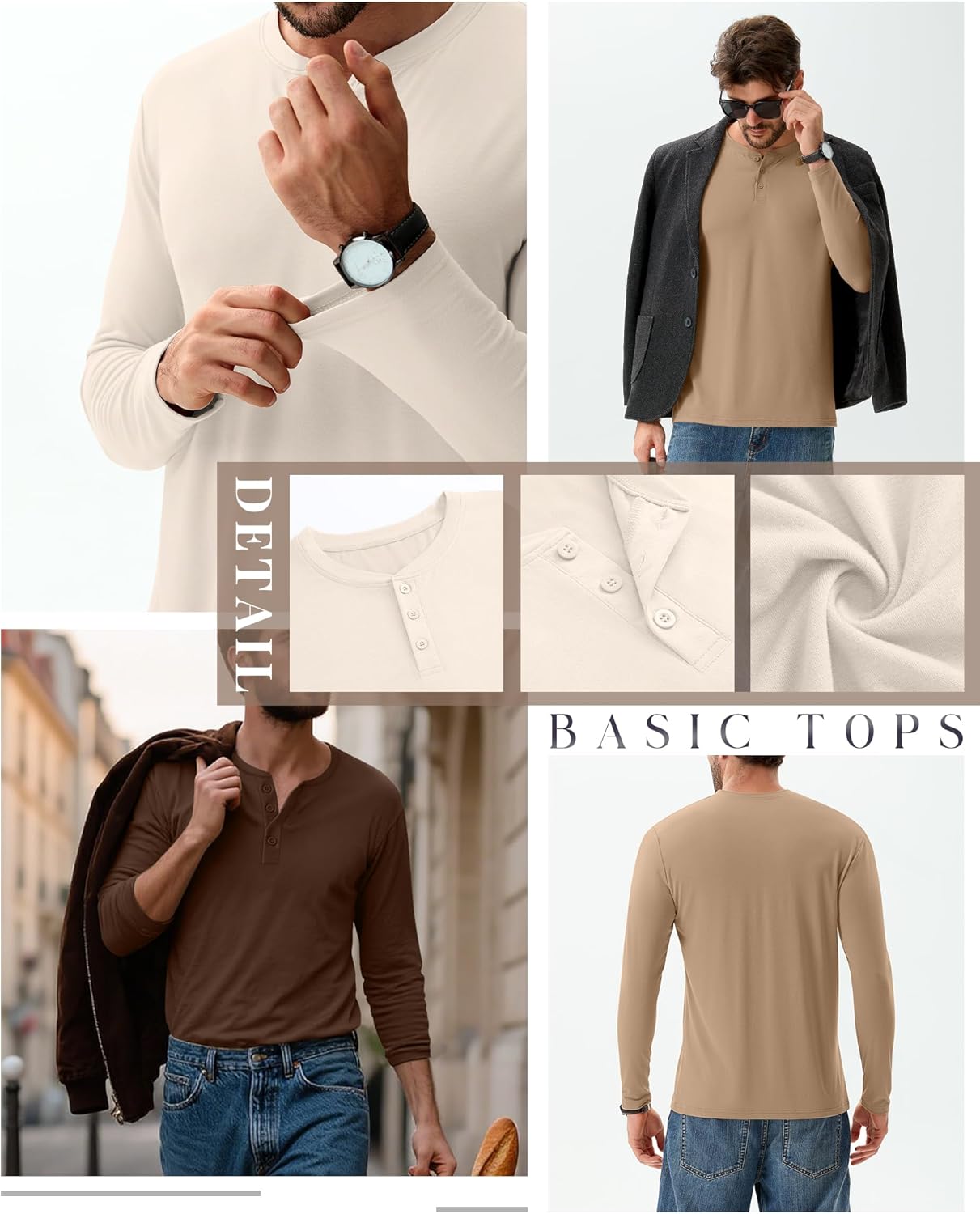 Ficerd 3 Pack Men's Big and Tall Henley T-Shirts Long Sleeve Plus Size Cotton Blend Tee Loose Fit Casual Fall Basic Tops - Image 4