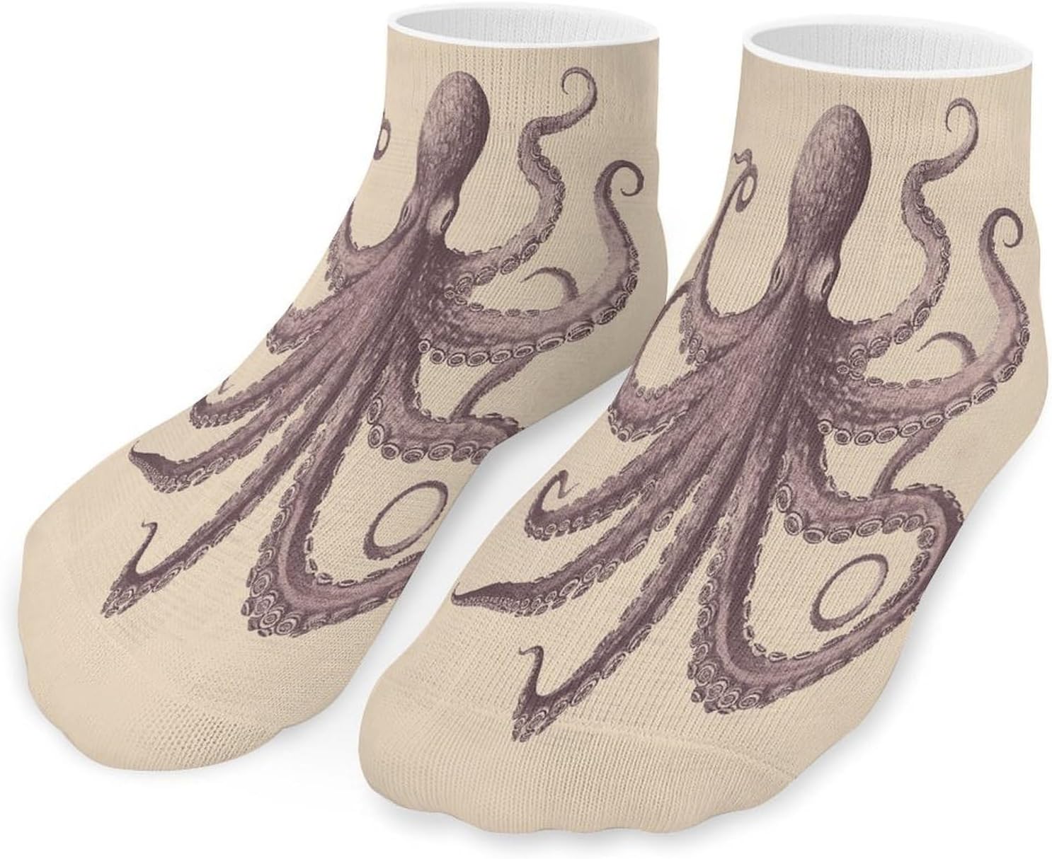 Vintage Octopus Ankle Socks for Men Women 5 Pairs | Comfortable Casual Low Cut Socks, Lightweight No Show Breathable Athletic Socks, Soft Mini Crew Socks for All Seasons