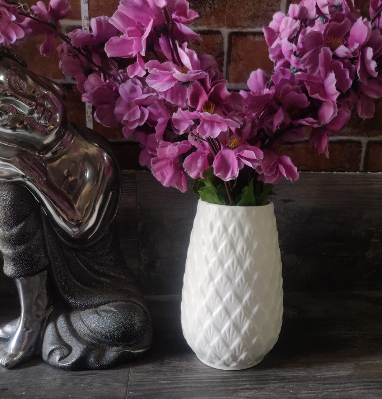 White Ceramic Flower SAMS Vase Pineapple Designe Vase/Ceramic Vase/Round Shaped Vase/Home Decor Centrepiece/Decor Showpiece 7 Inches