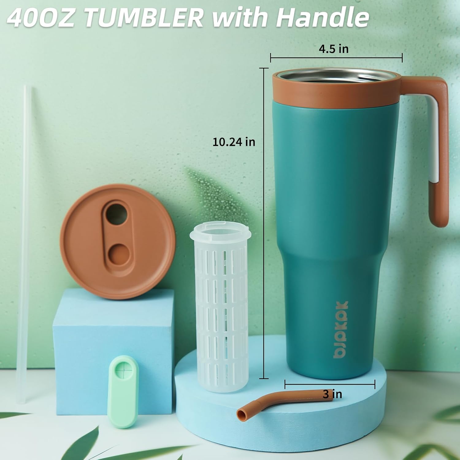 BJPKPK 40oz Tumbler With Handle And Straw Insulated Tumblers Cups With Lid Stainless Steel Travel Coffee Mug With Fruit Infuser,Lake Blue - Image 4