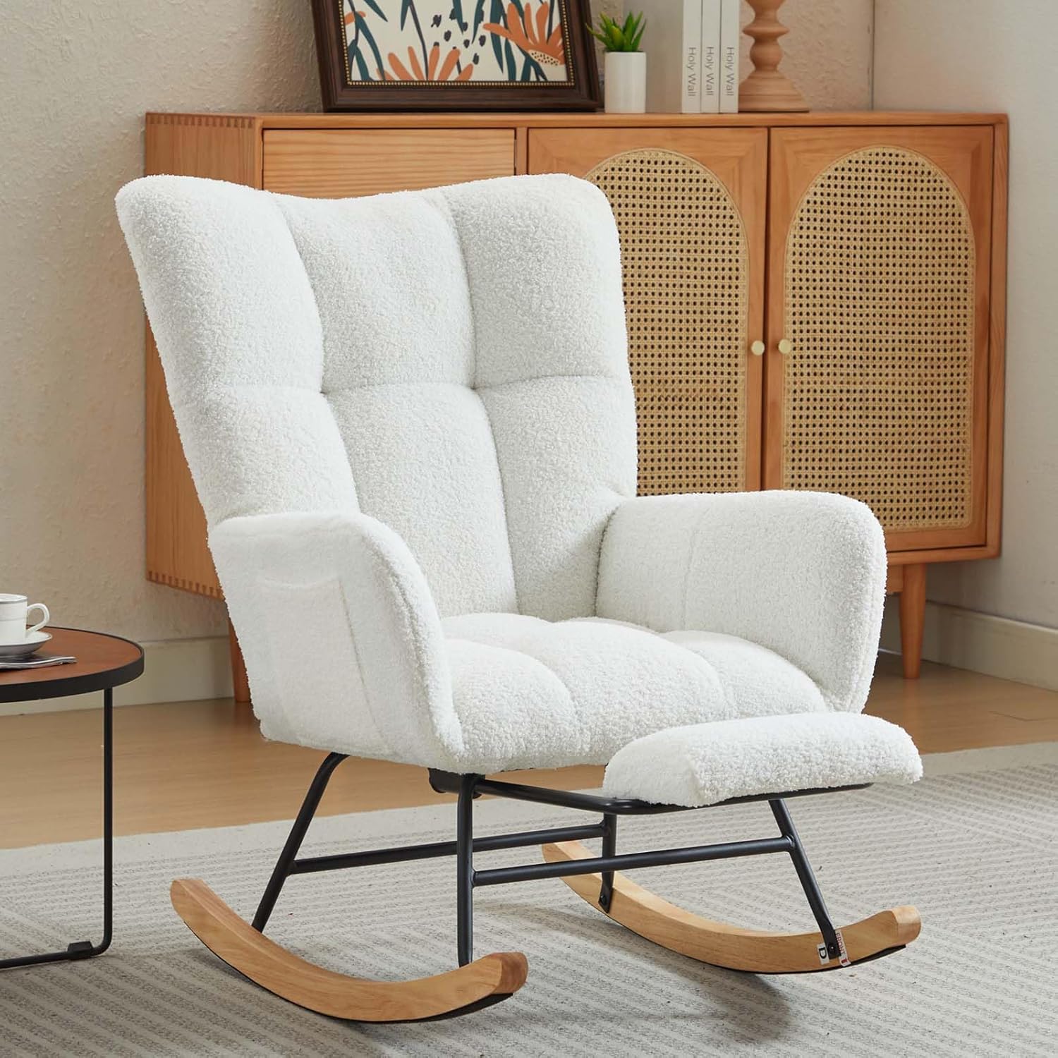 Nursery Rocker Modern Teddy Gliding Rocking Chair With High Back