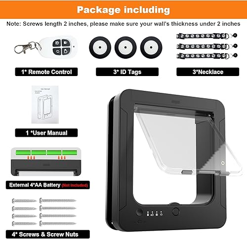 Miniatura 7 de Puerta inteligente para gatos con sensor de 3 collares, collar de puerta de gato RFID activado con control remoto, puerta automática para mascotas