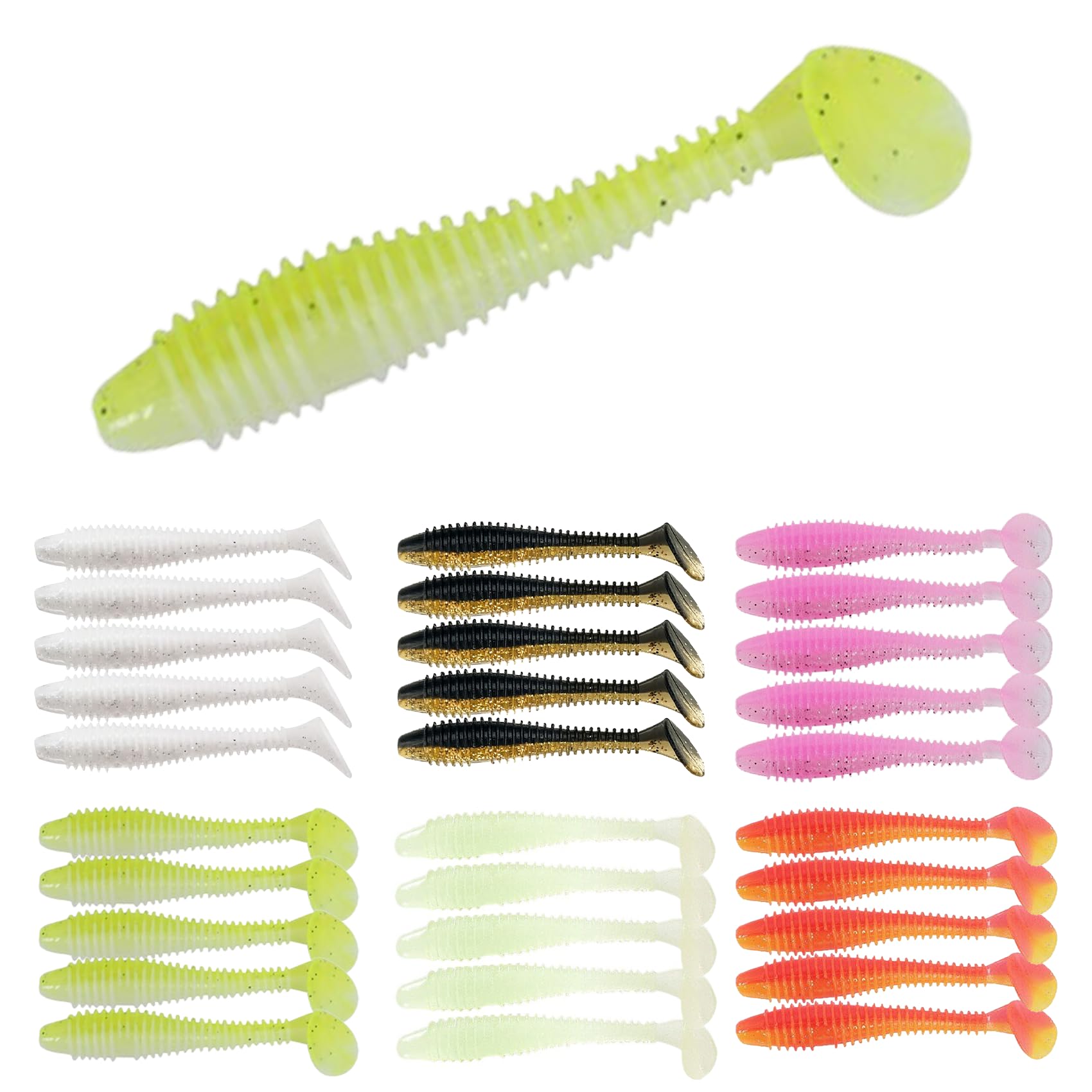Eupheng 2.5inch/3inch Paddle Tail Swimbaits, T-Tail Ribbed Soft Plastic Fishing Lures for Bass Trout Crappie Walleye Saltwater Freshwater Fishing