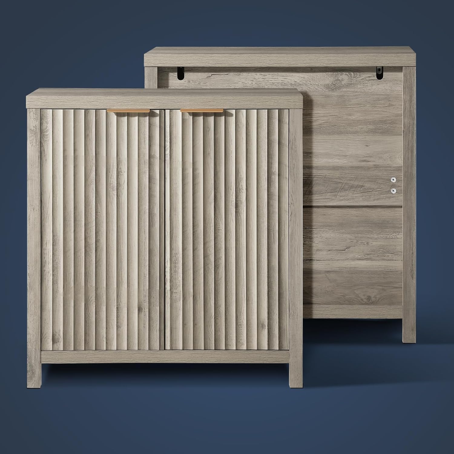 Fluted Cabinet, Modern Sideboard Buffet Cabinet with Storage Credenza with Doors & Shelves Media Console Accent for Entryway Hallway Dining Room Living Room (Grey Oak)