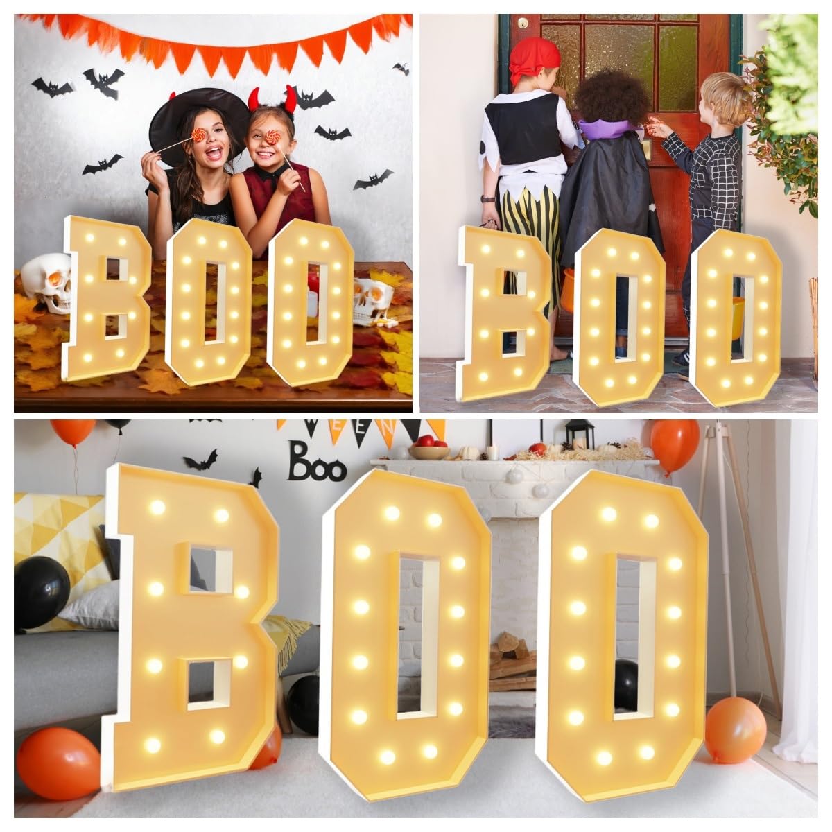 2,3 stopy/3 stopy/4 stopy Halloween Boo świecące litery LED Boo świecący znak kominkowy LED dekoracja stołu artykuły imprezowe(100CM)