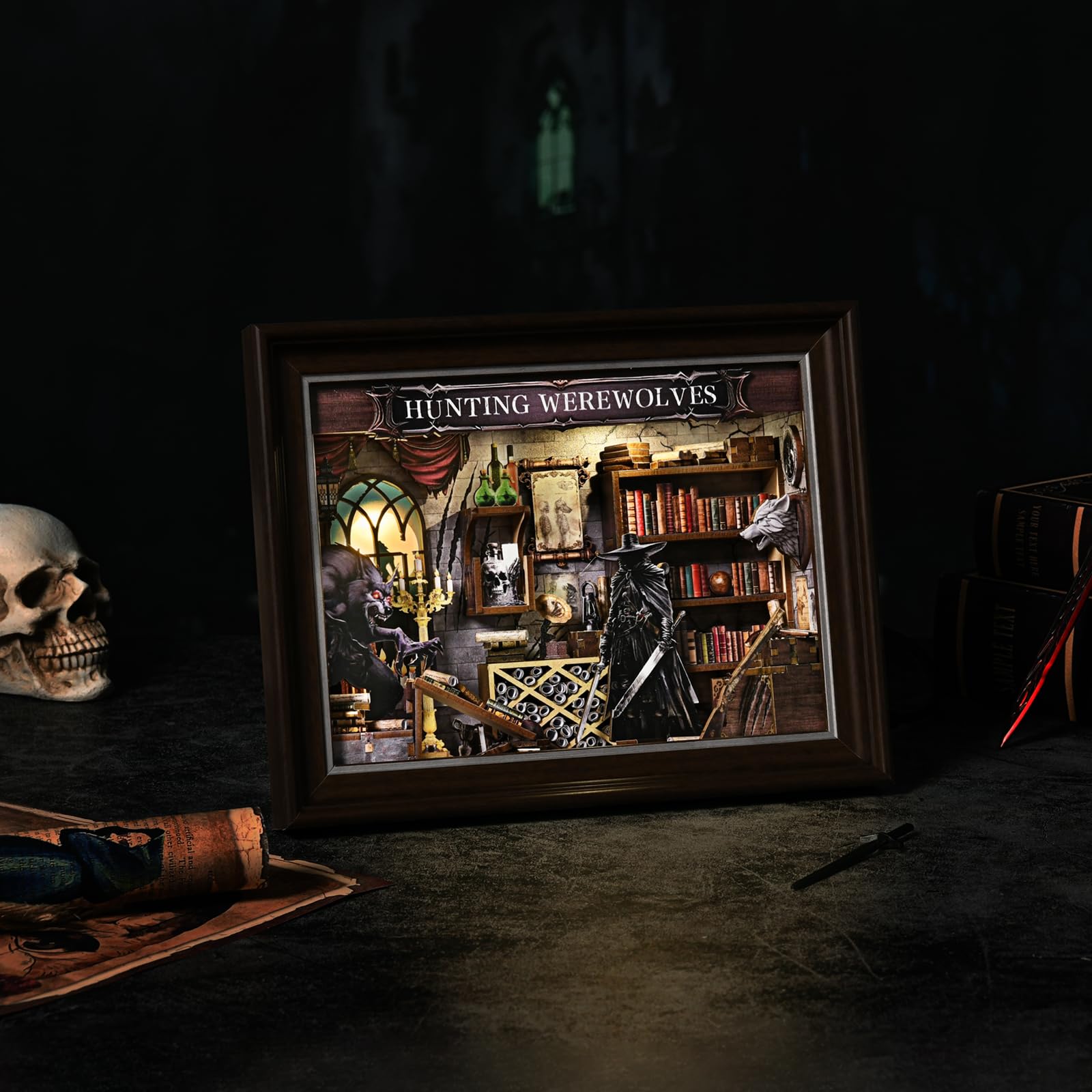 Book Nook Kit, Bilderrahmen Booknook Wandhalter 3D Puzzle Buchstützen | Miniatur Puppenhaus Bausatz DIY Holzpuzzle mit LED Licht, zur Bücherregals Zuhause Dekoration für Kreative Geschenk