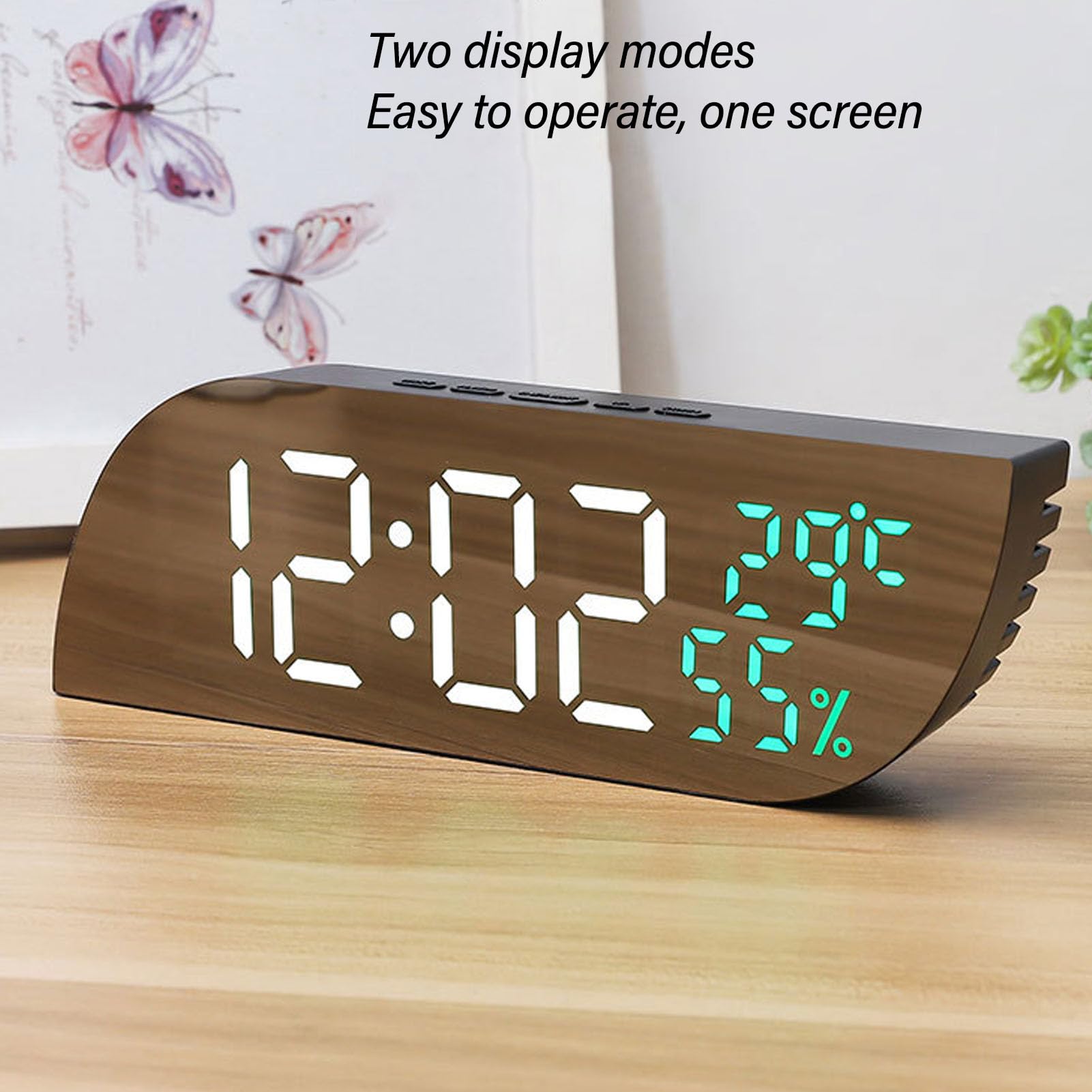 Digital Alarm Clock, Digital LED Clock, Temperature Humidity Display Snooze Multifunction LED Mirror Electronic Desktop Clock for Bedroom