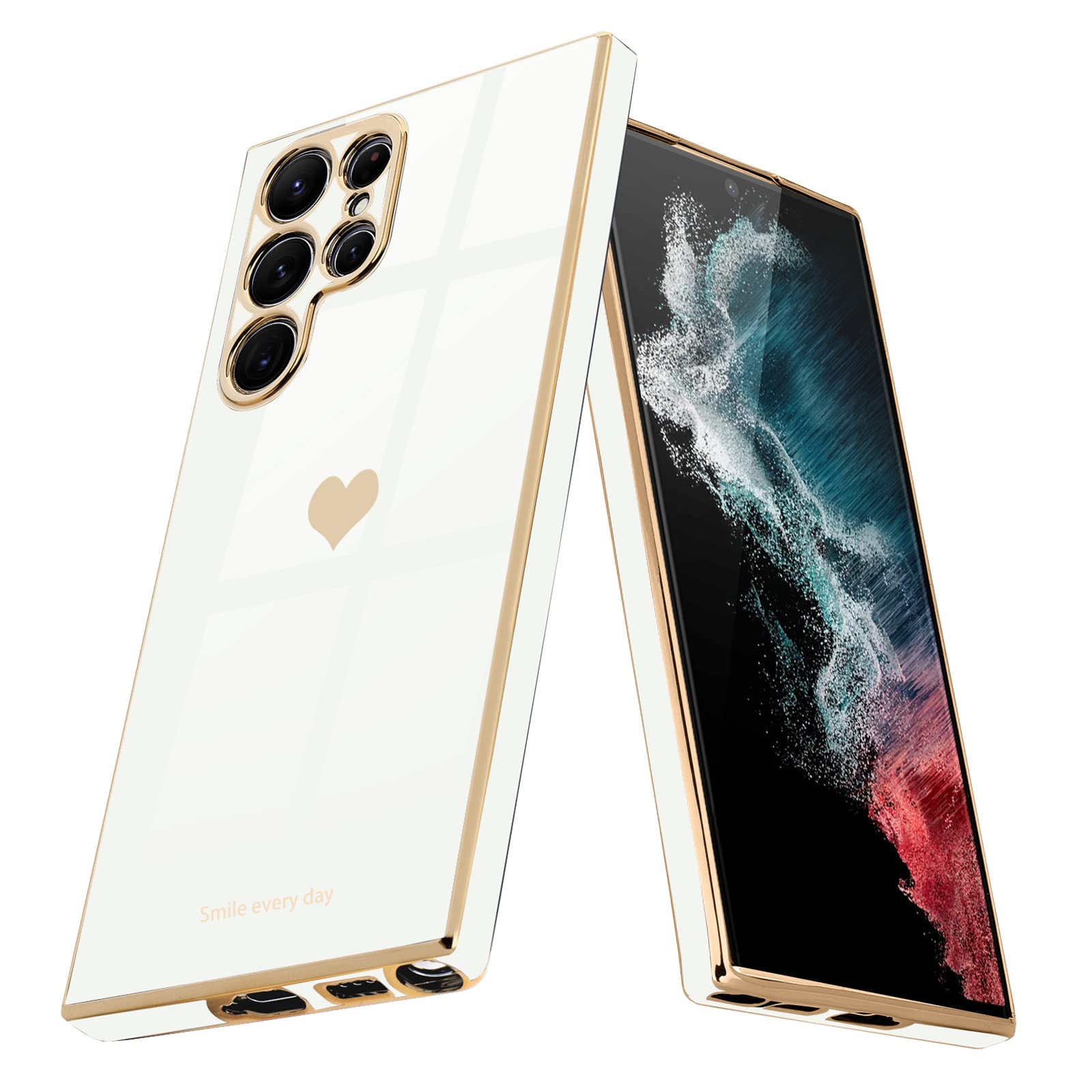 Teageo Kompatibel mit Samsung, Süße Herzmuster Mädchen Handyhülle Luxuriös Galvanisierte Glitzer Weich TPU Kameraschutz Kratzfest Stoßfest Schutzhülle für Samsung