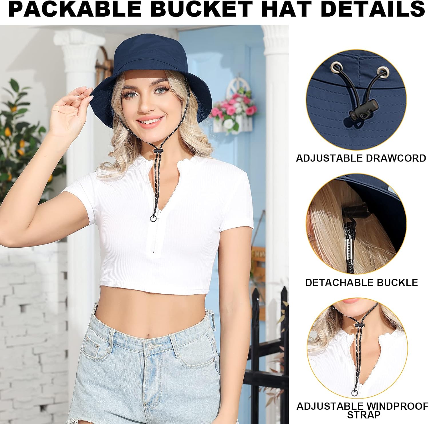 Womens Packable Waterproof Bucket Hat Men UV Protection Sun Hat - Image 6