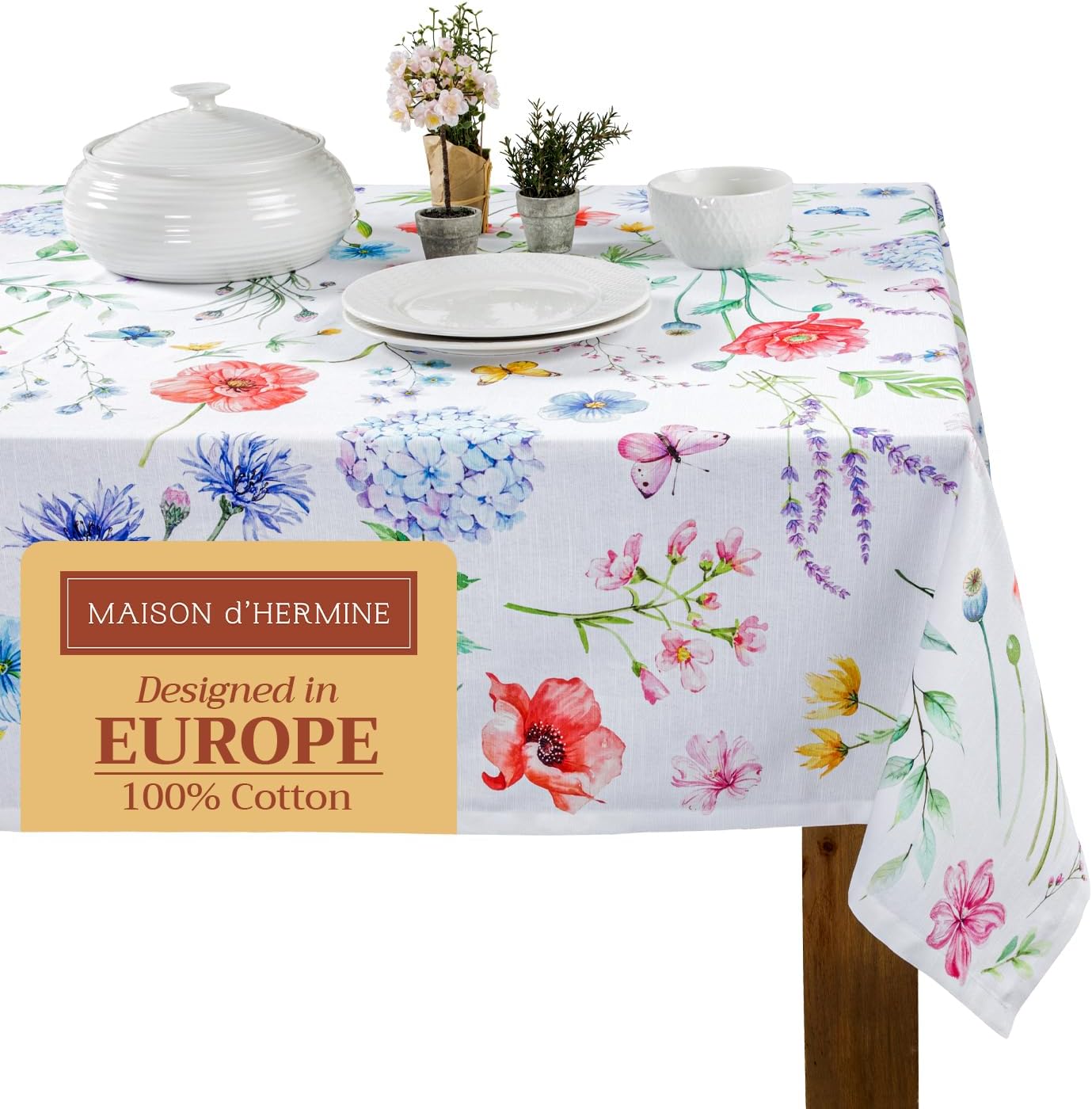 Maison d' Hermine Table Cloth Rectangle Table 100% Cotton 54 x 72 Inches Tablecloth Reusable Decorative for Dining Room, Farmhouse, Home, Party, Festive & Wedding Spring Summer - Just Floral