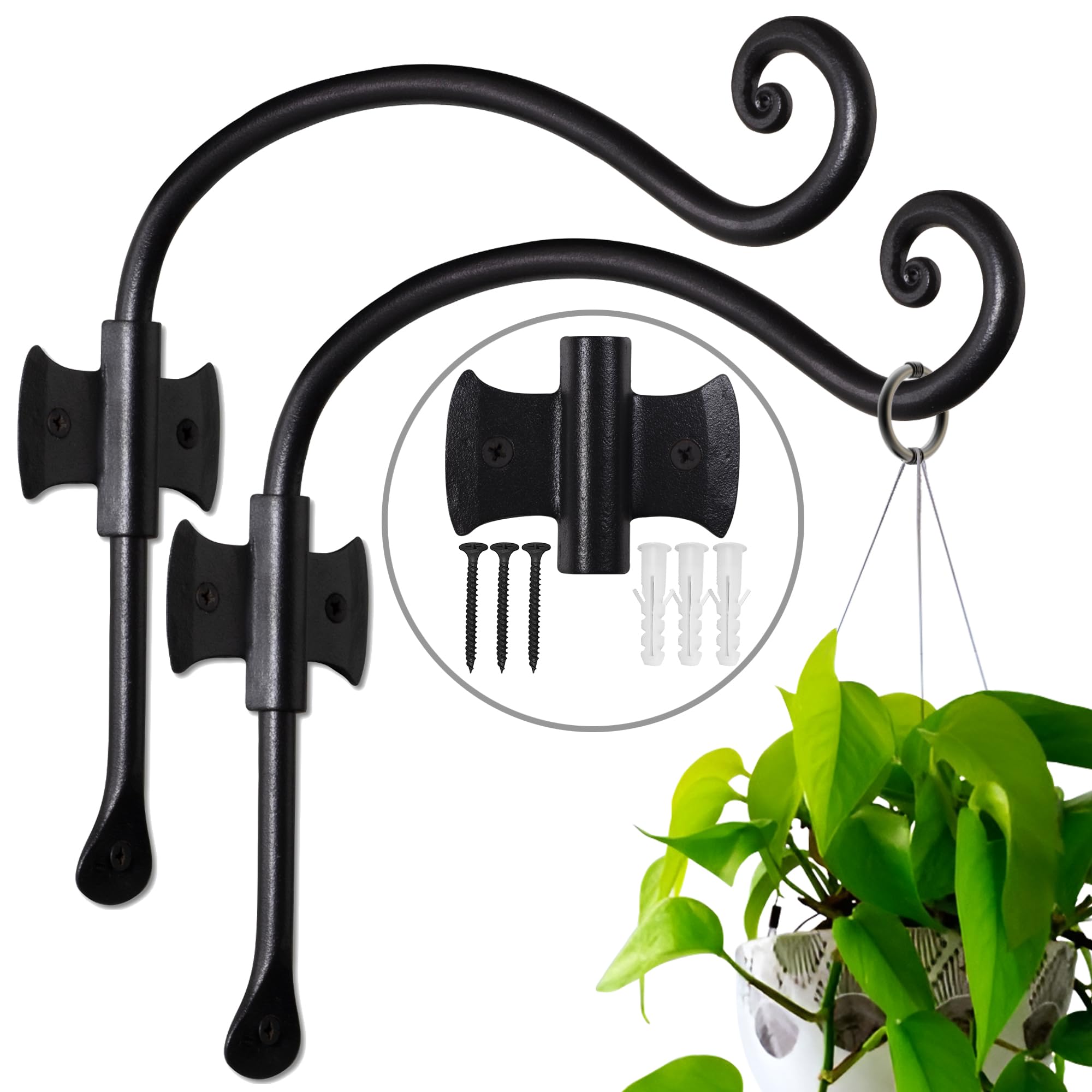 RTZEN Plant Hangers Indoor or Outdoor - Wrought Iron Metal Hanger Indoor Hook - Heavy Duty Wall Bracket Hooks for Hanging Plants Baskets Lanterns Wind